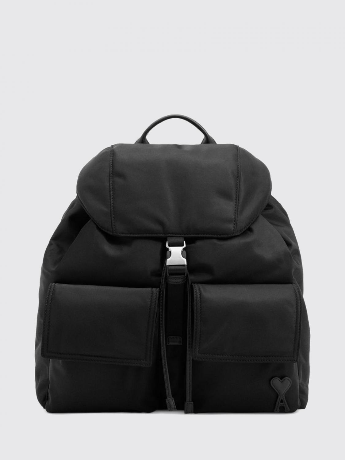 AMI PARIS BACKPACK: Ami Paris Marcel Polyamide Backpack with Flap Closure and Padded Shoulder Straps, Black - Img 1