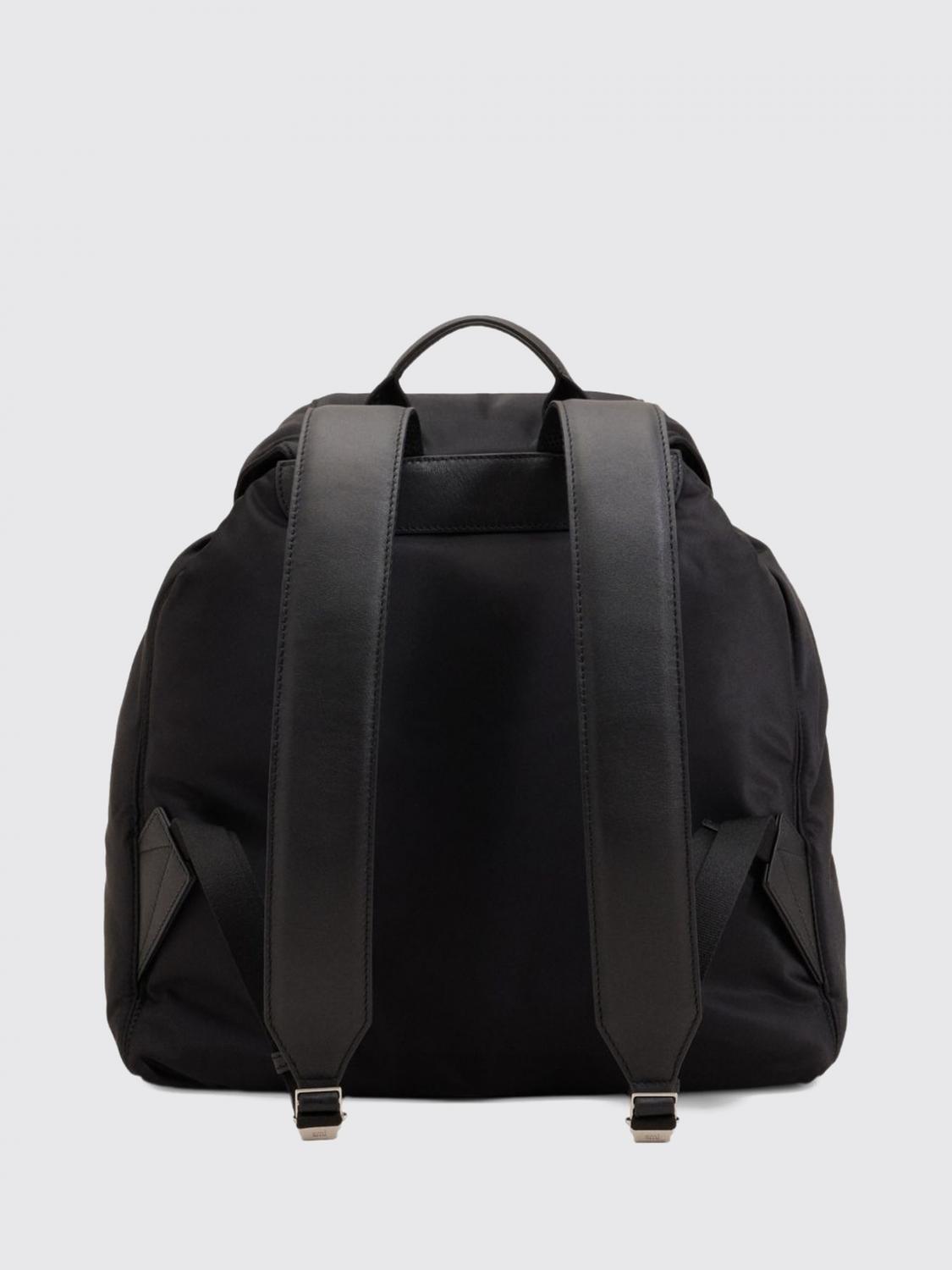 AMI PARIS BACKPACK: Ami Paris Marcel Polyamide Backpack with Flap Closure and Padded Shoulder Straps, Black - Img 3