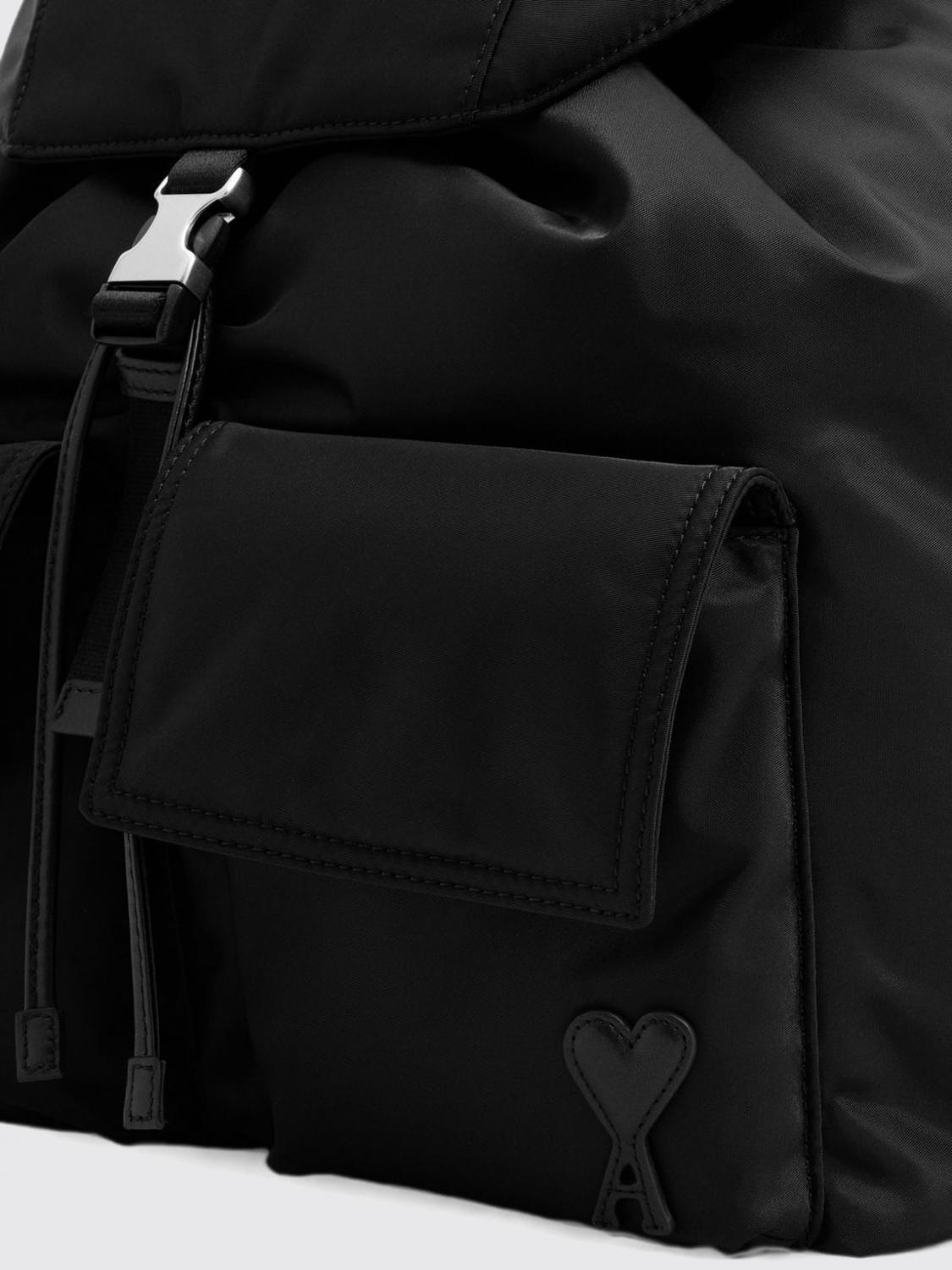 AMI PARIS BACKPACK: Ami Paris Marcel Polyamide Backpack with Flap Closure and Padded Shoulder Straps, Black - Img 4