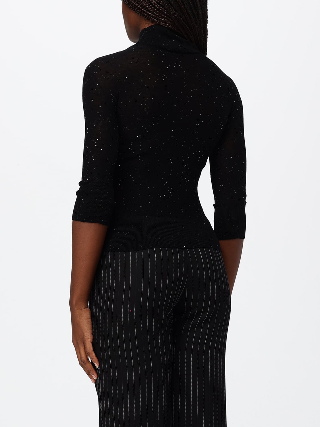GENNY TOP: Jersey de cuello alto Genny de corte slim en mezcla de lana con bordado de lentejuelas, Negro - Img 2