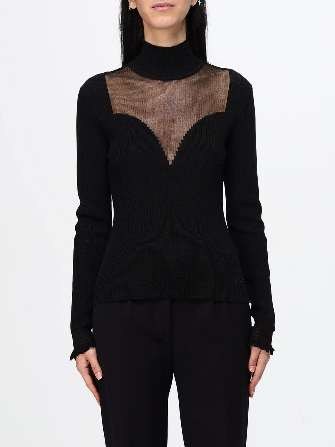 GENNY TOP: Jersey de cuello alto Genny de corte slim en mezcla de lana virgen, Negro - Img 1