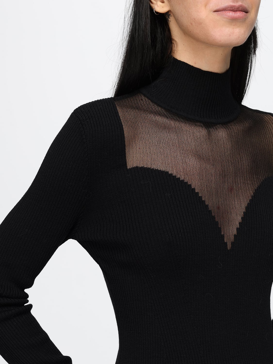 GENNY TOP: Jersey de cuello alto Genny de corte slim en mezcla de lana virgen, Negro - Img 3