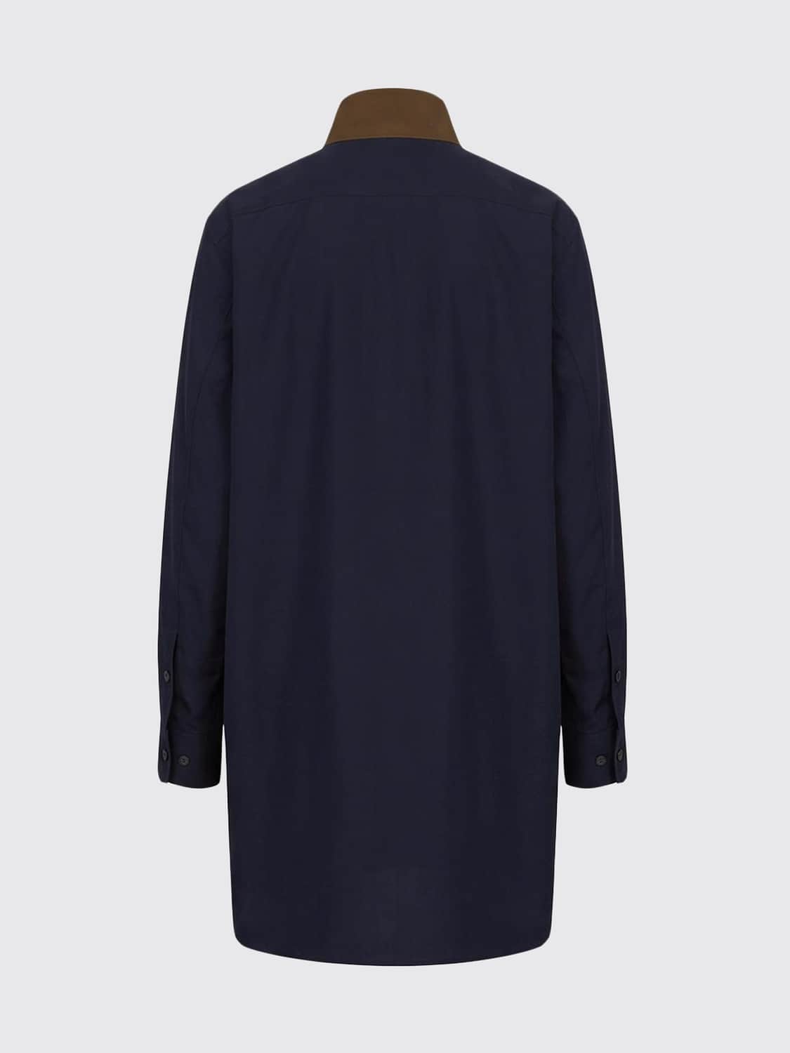 SACAI CAMISA: Camisa utility bicolor Sacai de lana y algodón con cuello mao y bolsillos de parche, Marrón - Img 3
