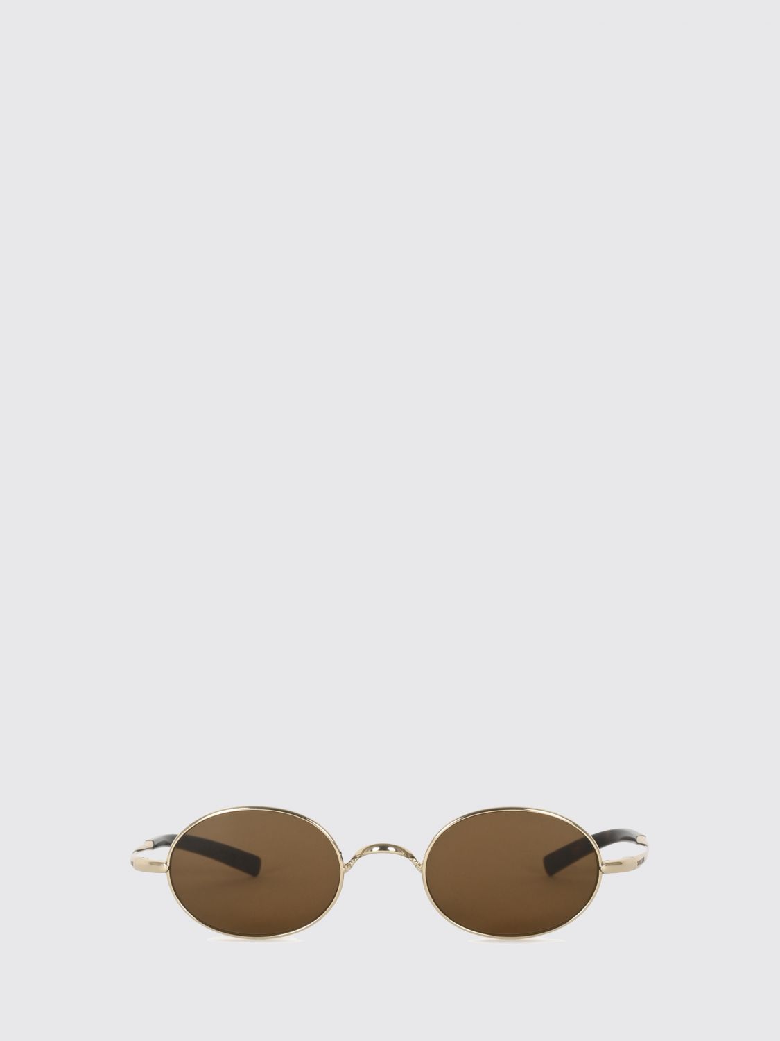 SAINT LAURENT SUNGLASSES: Saint Laurent Oval Metal Sunglasses with Dark Lenses and Engraved Logo, Brown - Img 2