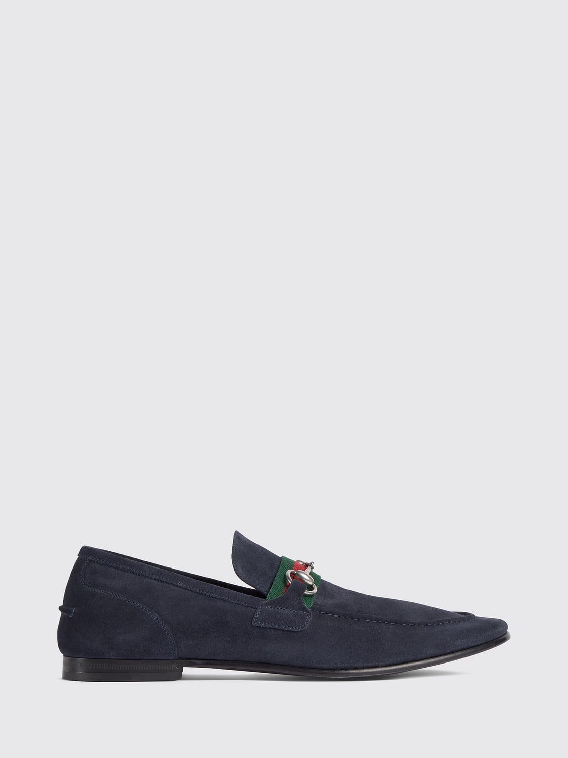 GUCCI LOAFERS: Gucci Como Suede Loafers with Horsebit and Web Detail, Blue - Img 1