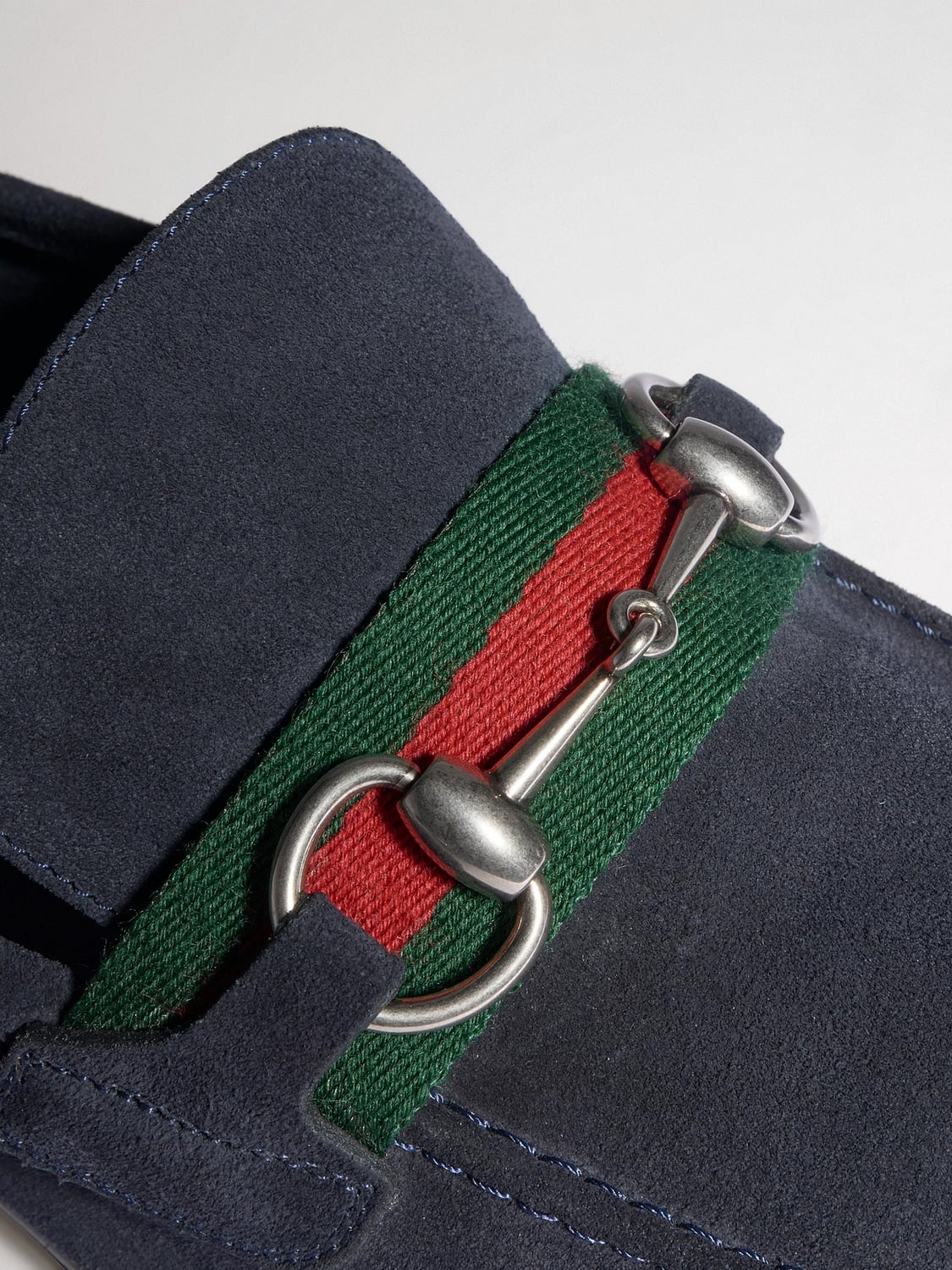 GUCCI LOAFERS: Gucci Como Suede Loafers with Horsebit and Web Detail, Blue - Img 3