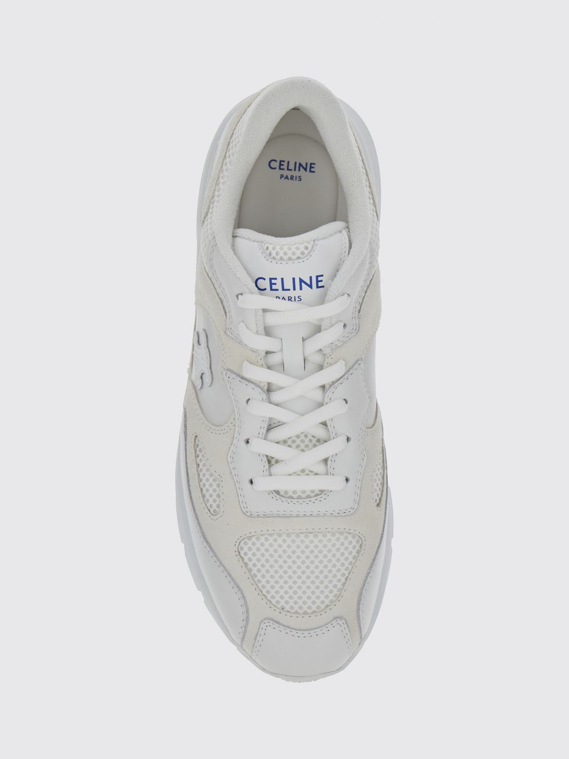 CELINE СПОРТИВНАЯ ОБУВЬ: Низкие кроссовки Celine из сетки и замши с узором-монограммой, Белый - Img 4