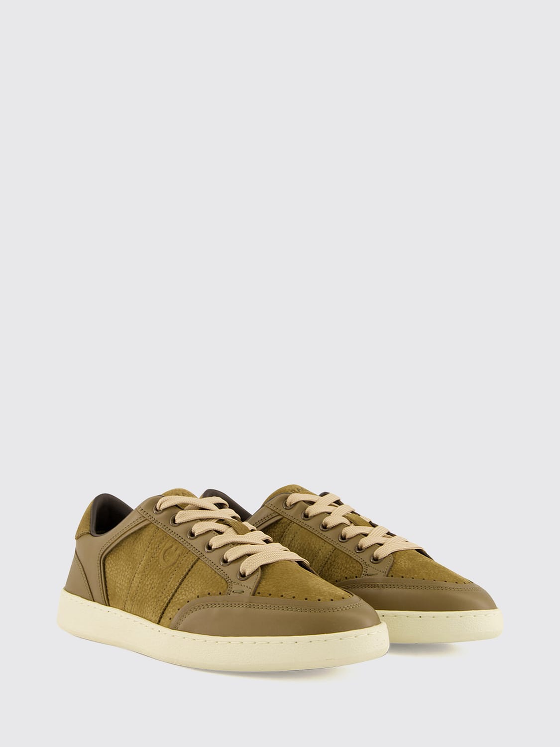FERRAGAMO SNEAKERS: Ferragamo Low-Top Sneakers in Calfskin and Nubuck with Embossed Logo, Green - Img 2