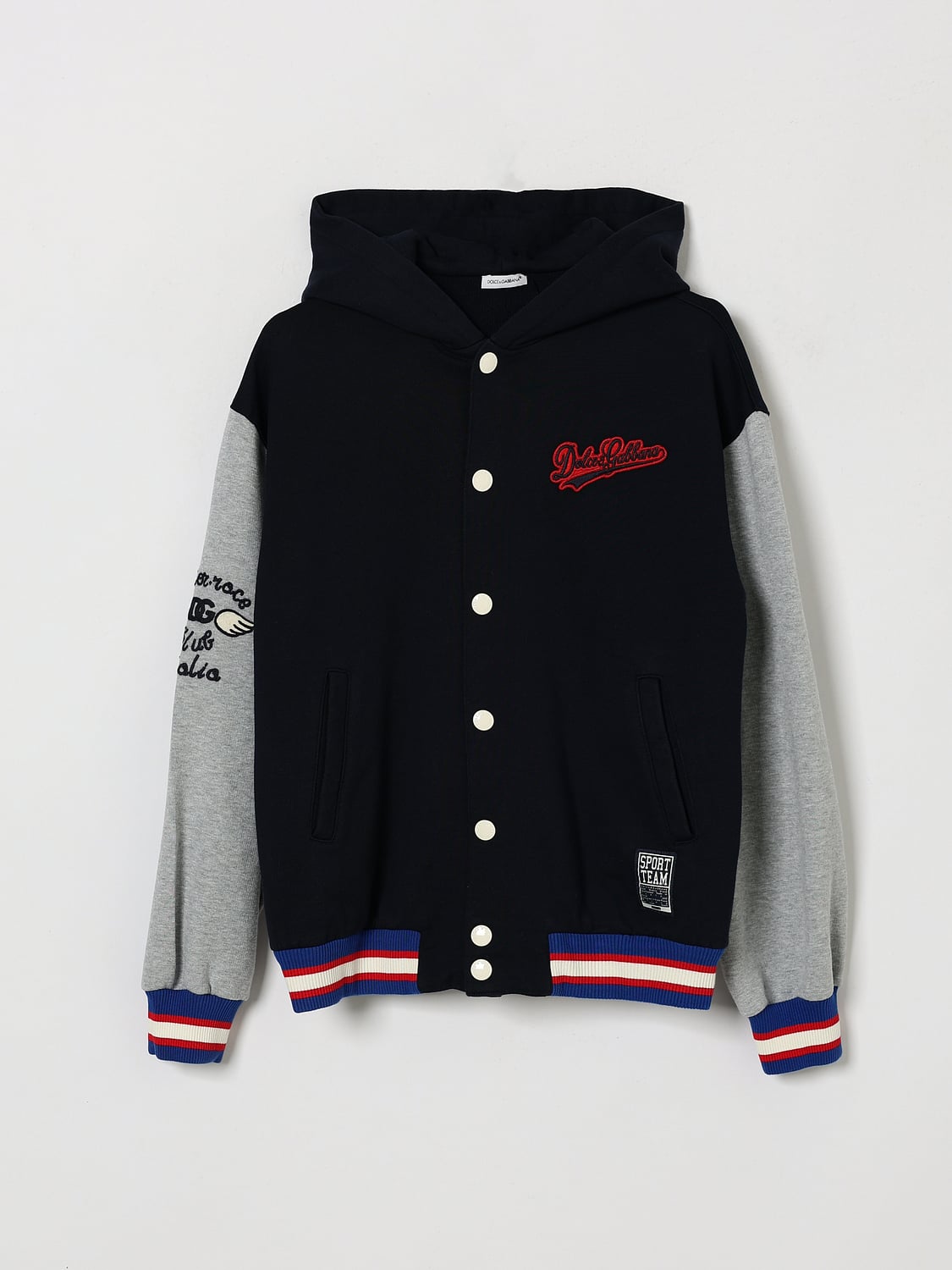 DOLCE & GABBANA SWEATER: Dolce & Gabbana Boy's Cotton Varsity Jumper with Embroidered Logo, Black - Img 1