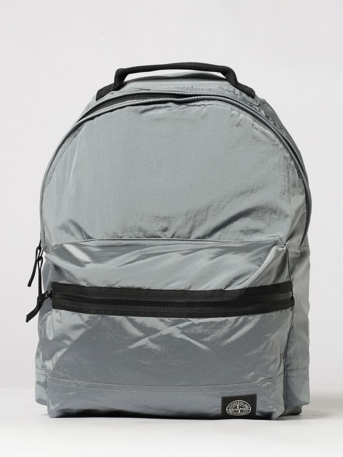 STONE ISLAND BACKPACK: Stone Island Nylon Backpack with Adjustable Shoulder Straps and Compass Logo Patch, Grey - Img 1