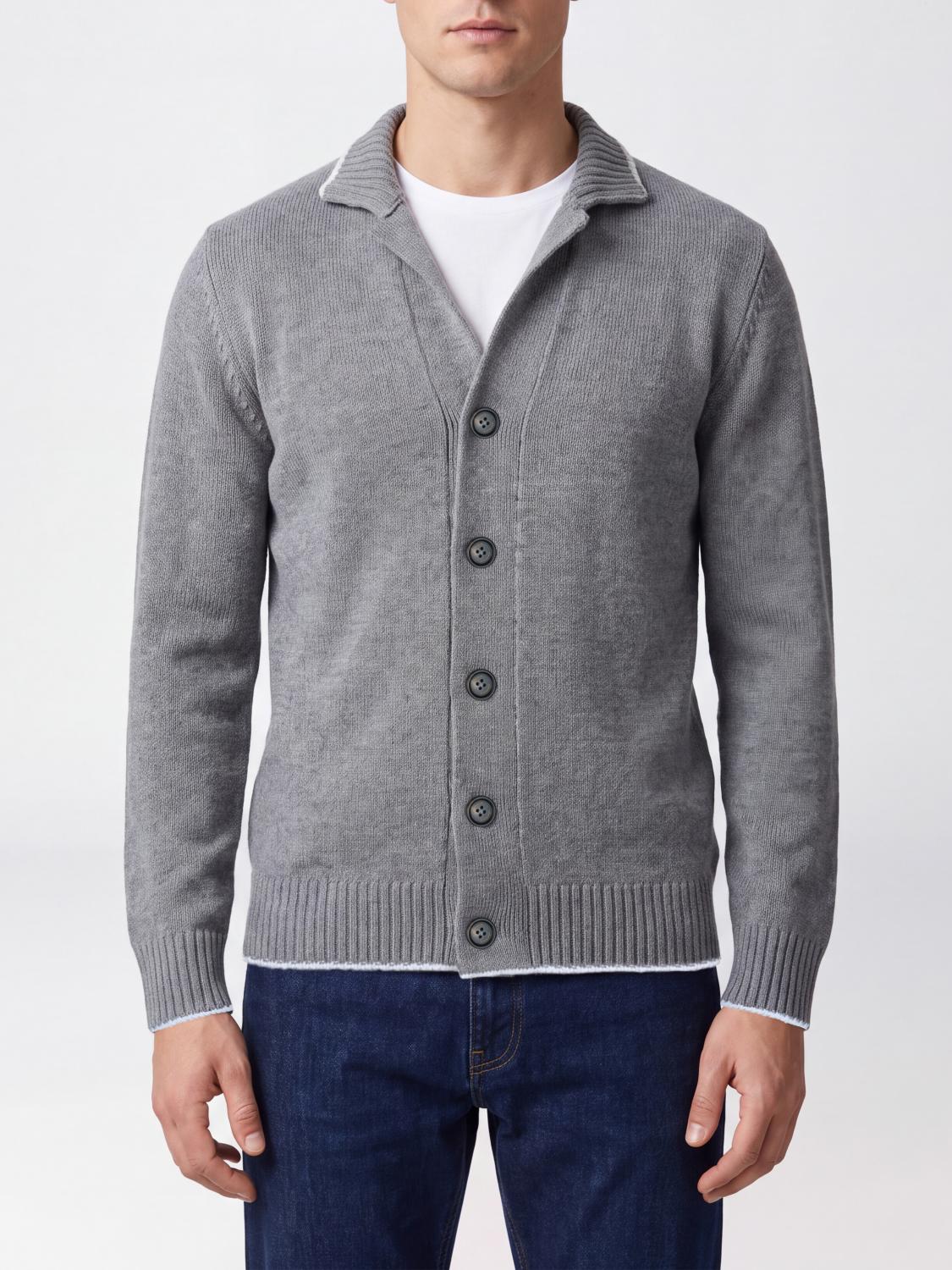 ELEVENTY PULLOVER: Woll-Cardigan von Eleventy mit hohem Kragen und Rippbündchen, Grau - Img 1