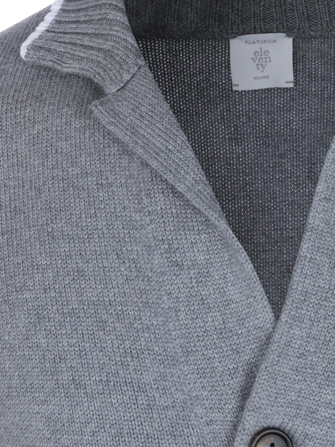 ELEVENTY PULLOVER: Woll-Cardigan von Eleventy mit hohem Kragen und Rippbündchen, Grau - Img 4