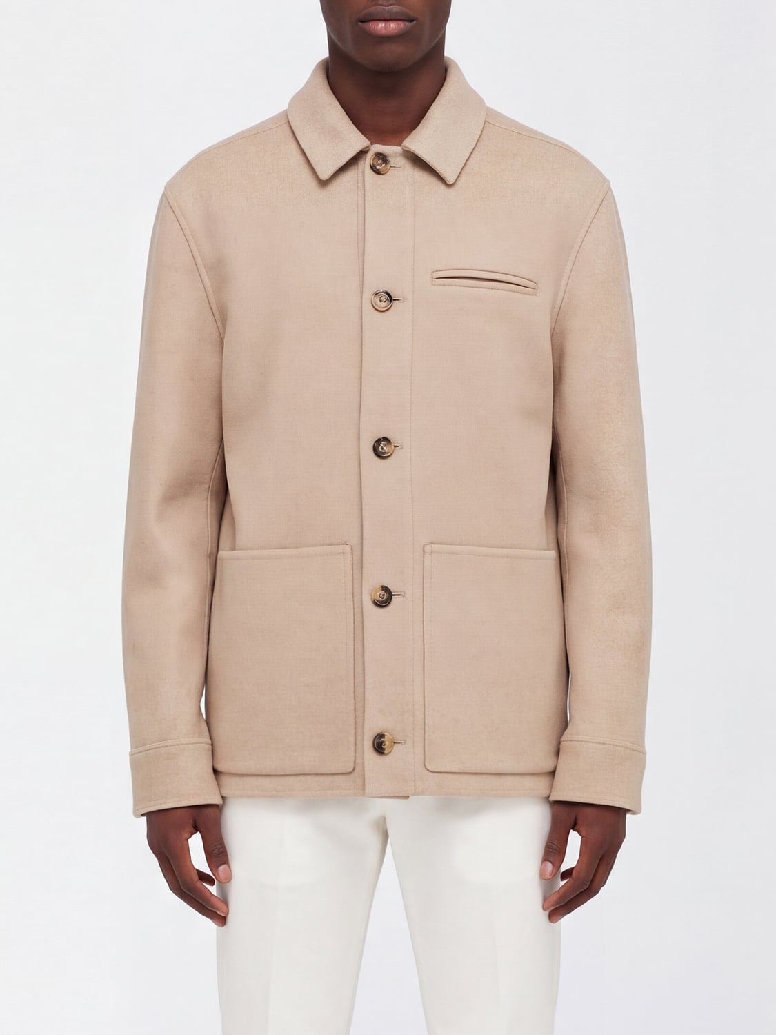 FERRAGAMO JACKET: Ferragamo Single-Breasted Jacket in Virgin Wool and Cashmere Blend, Beige - Img 1