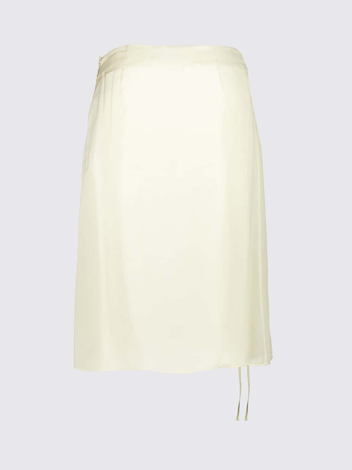 FERRAGAMO FALDA: Minifalda de tubo Ferragamo slim fit de cupro con talle alto y cintas tejidas, Nata - Img 3