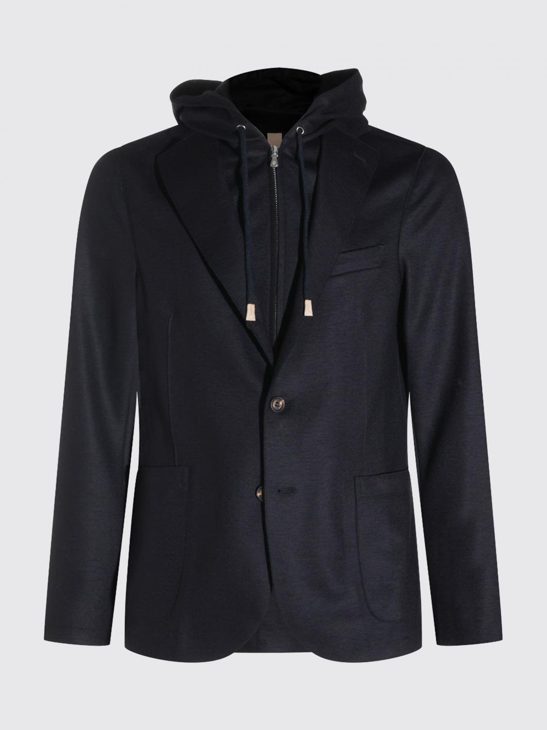 ELEVENTY JACKET: Eleventy Single-Breasted Blazer in Wool and Technical Fabric with a Zipped Hooded Insert, Blue - Img 2