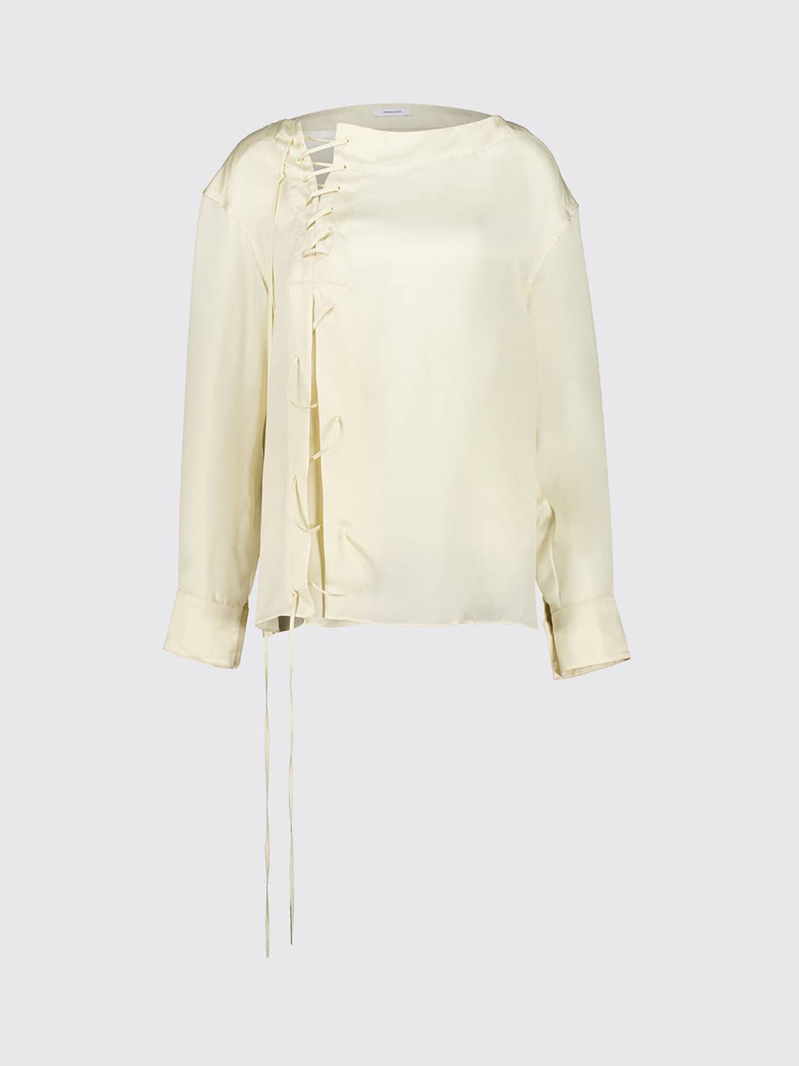 FERRAGAMO TOP: Ferragamo Bluse aus Cupro mit langen Ärmeln und verwobenen Bändern, Yellow Cream - Img 2