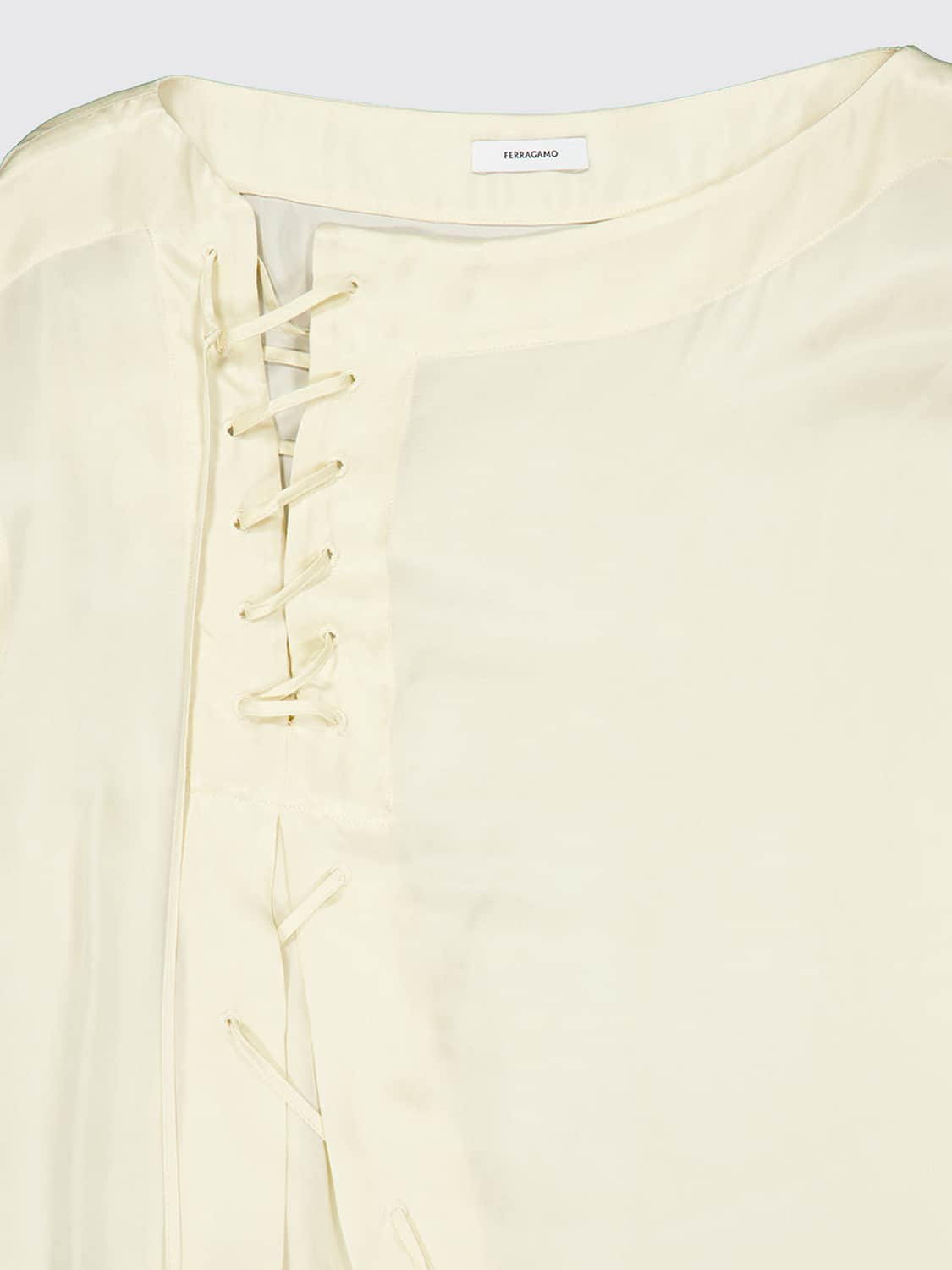 FERRAGAMO TOP: Ferragamo Bluse aus Cupro mit langen Ärmeln und verwobenen Bändern, Yellow Cream - Img 4