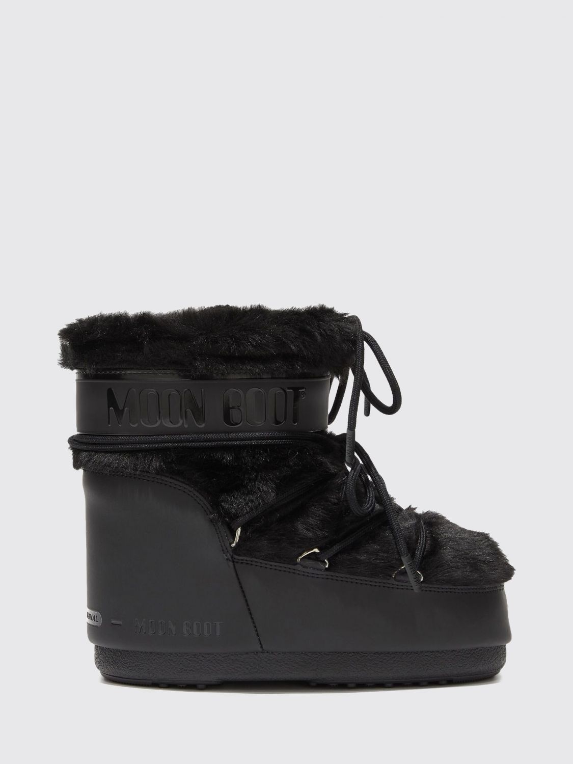 MOON BOOT STIVALI: Stivali da neve bassi Icon Moon Boot in pelliccia sintetica con lacci, Nero - Img 1