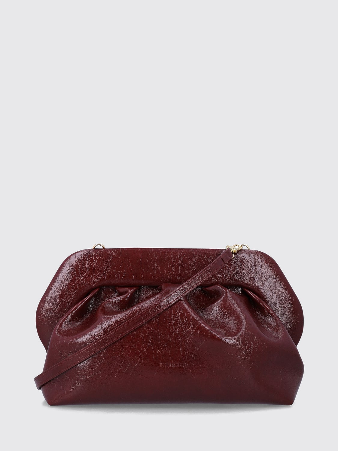 THEMOIRÈ CLUTCH: Clutch Bios THEMOIRÈ in pelle vegana drappeggiata con tracolla amovibile, Bordeaux - Img 1