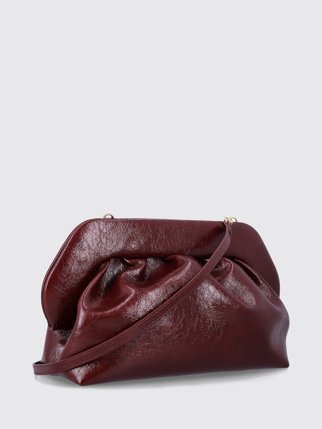 THEMOIRÈ CLUTCH: Clutch Bios THEMOIRÈ in pelle vegana drappeggiata con tracolla amovibile, Bordeaux - Img 3