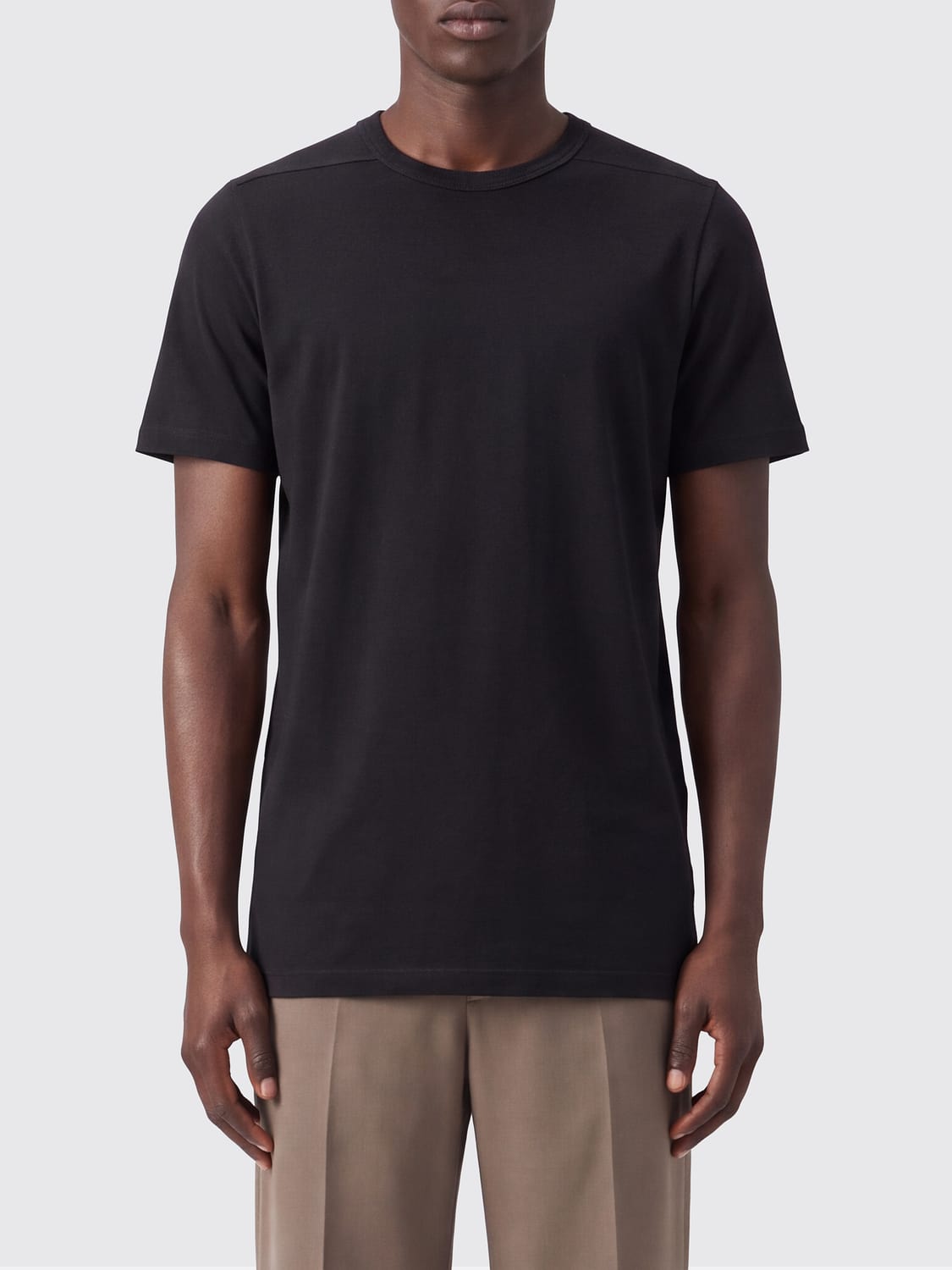 RICK OWENS T-SHIRT: T-Shirt Rick Owens mit Rundhalsausschnitt aus reiner Baumwolle in zeitgenössischem Design, Schwarz - Img 1