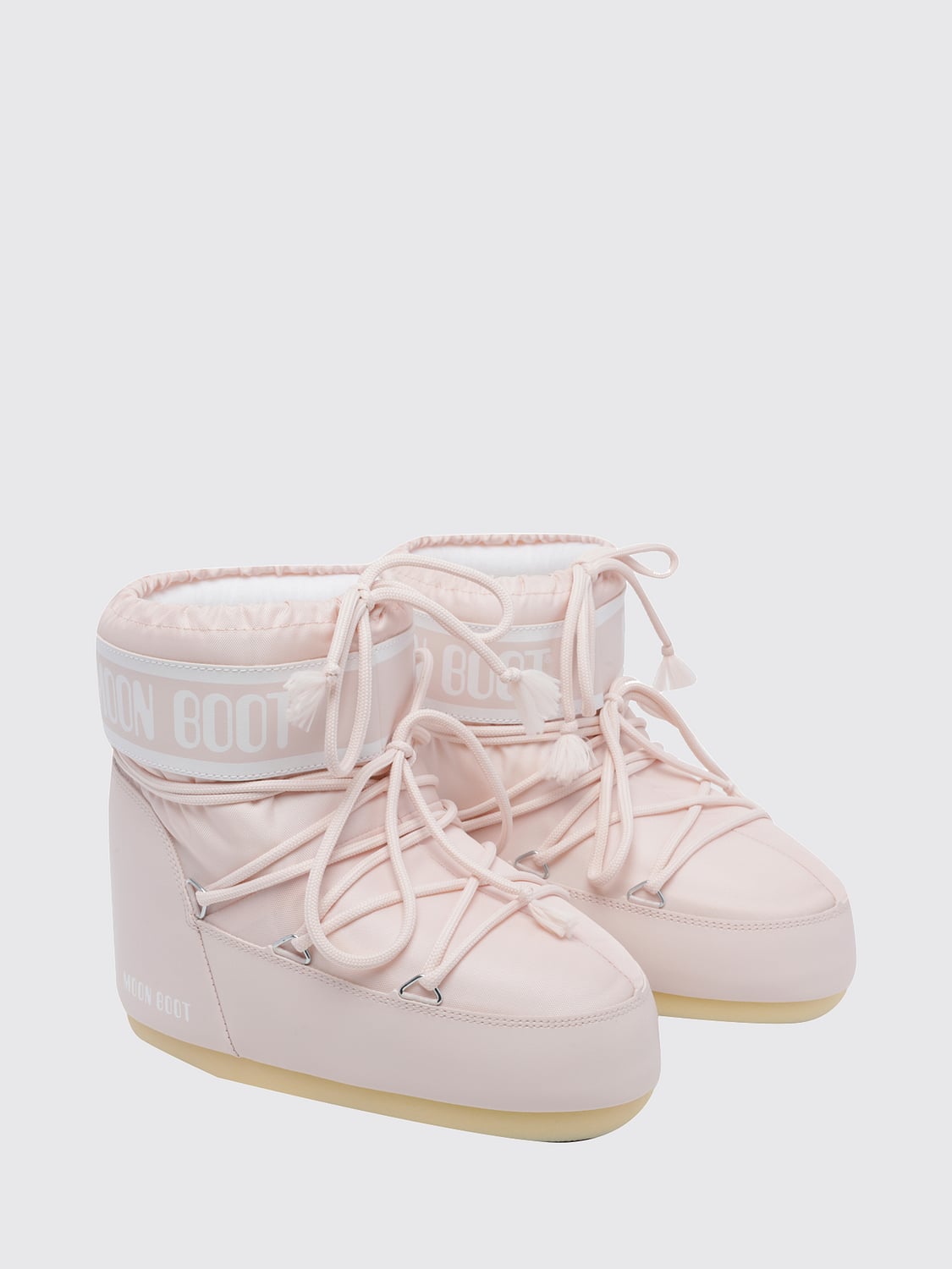 MOON BOOT 靴子: MOON BOOT 低帮尼龙雪地靴饰有徽标和可调节鞋带, 粉色 - Img 2