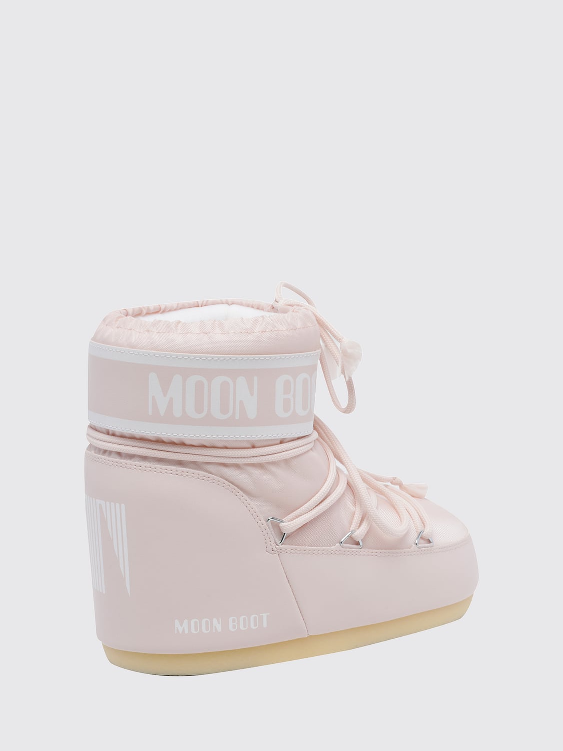 MOON BOOT 靴子: MOON BOOT 低帮尼龙雪地靴饰有徽标和可调节鞋带, 粉色 - Img 4