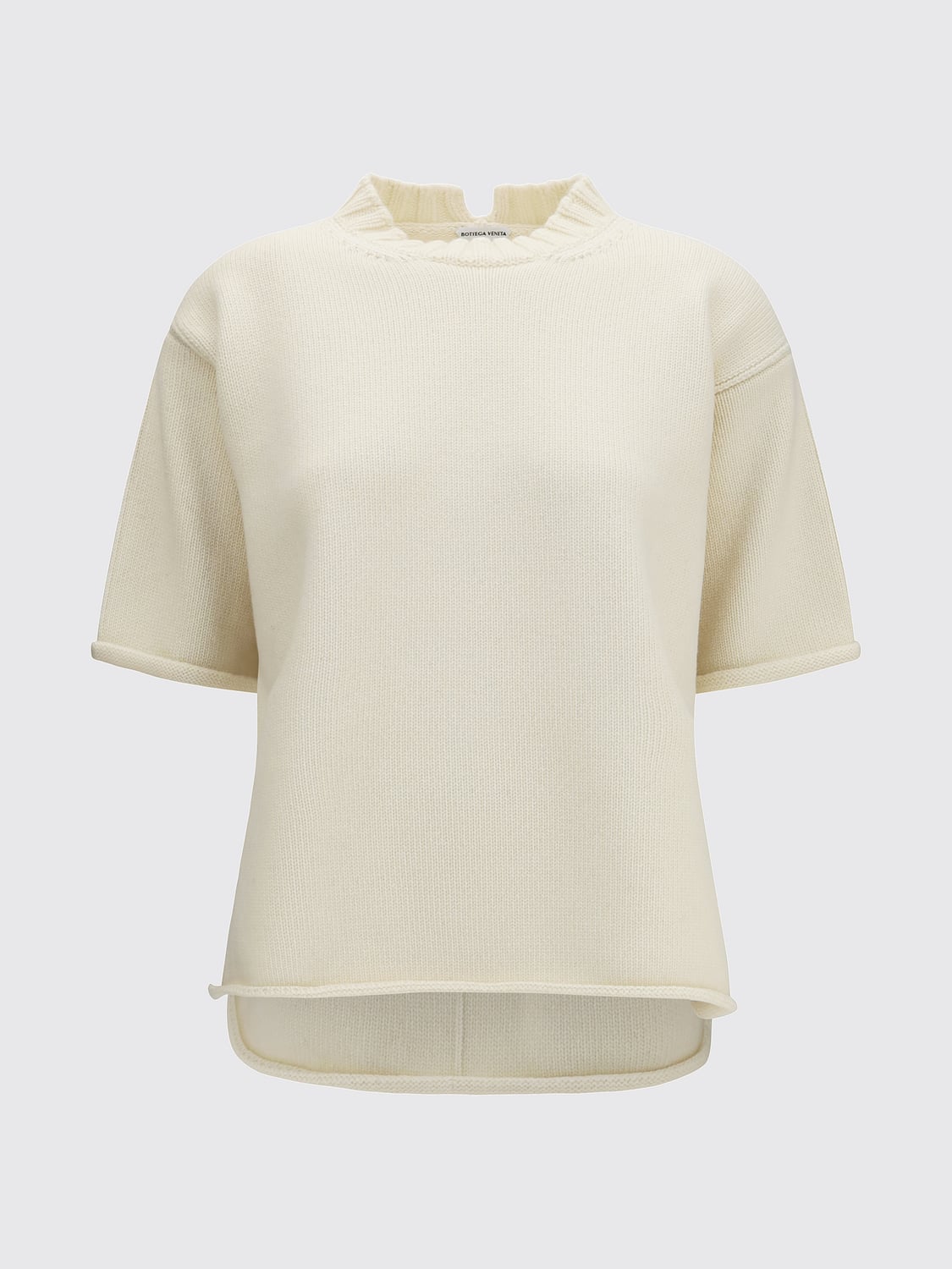 BOTTEGA VENETA JERSEY: Jersey de cuello redondo y manga corta Bottega Veneta de lana con ribetes acanalados, Nata - Img 2
