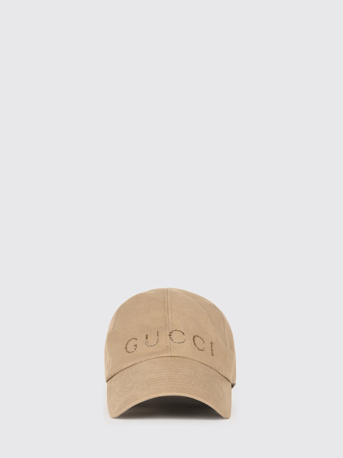 GUCCI HUT: Baseballkappe von Gucci aus Baumwolltwill mit Strass-Logo und festem Schirm, Camel - Img 2