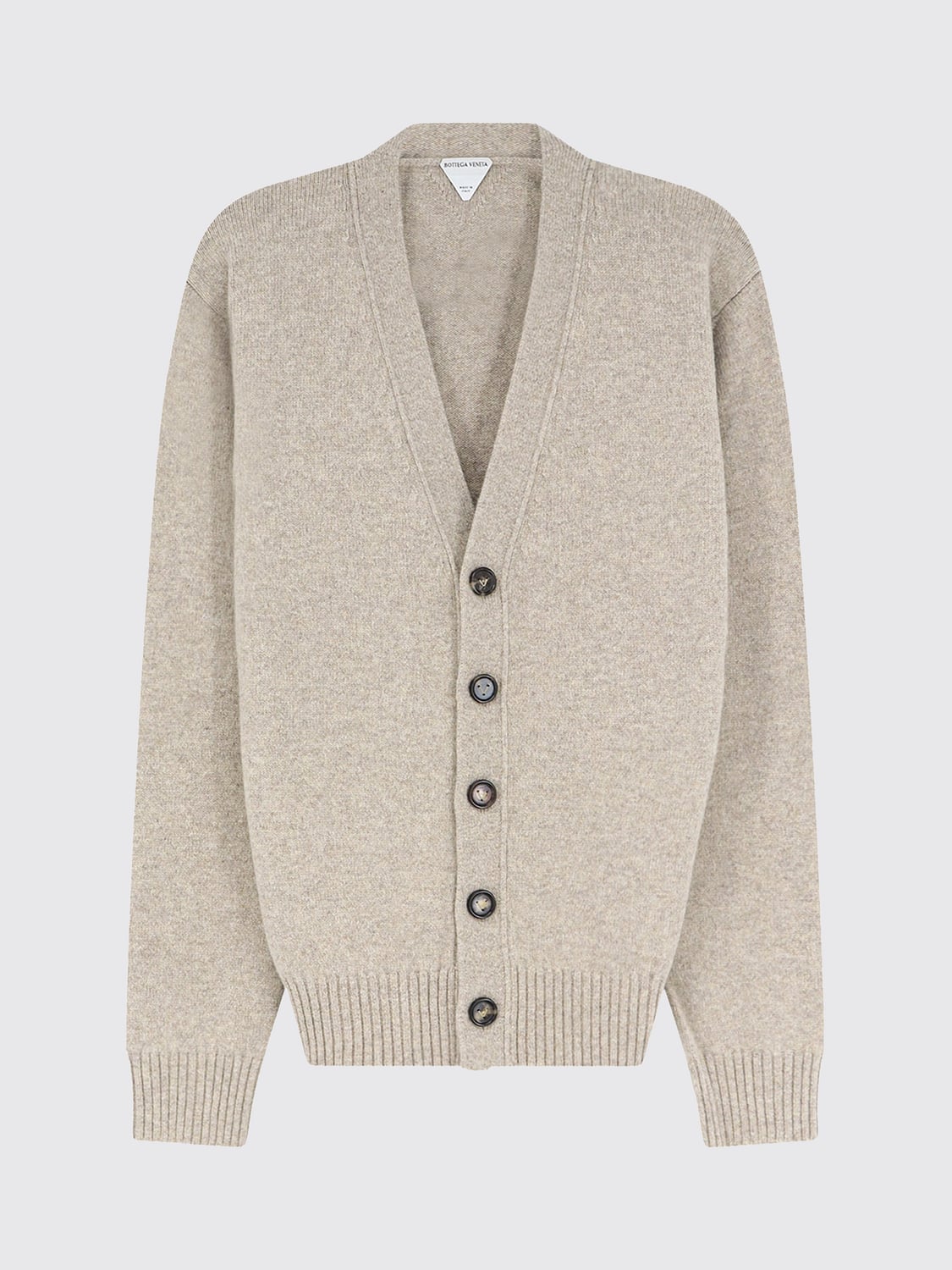 BOTTEGA VENETA PULLOVER: Kaschmirmischung-Cardigan Bottega Veneta mit V-Ausschnitt und Kontrast-Patches, Natural - Img 1