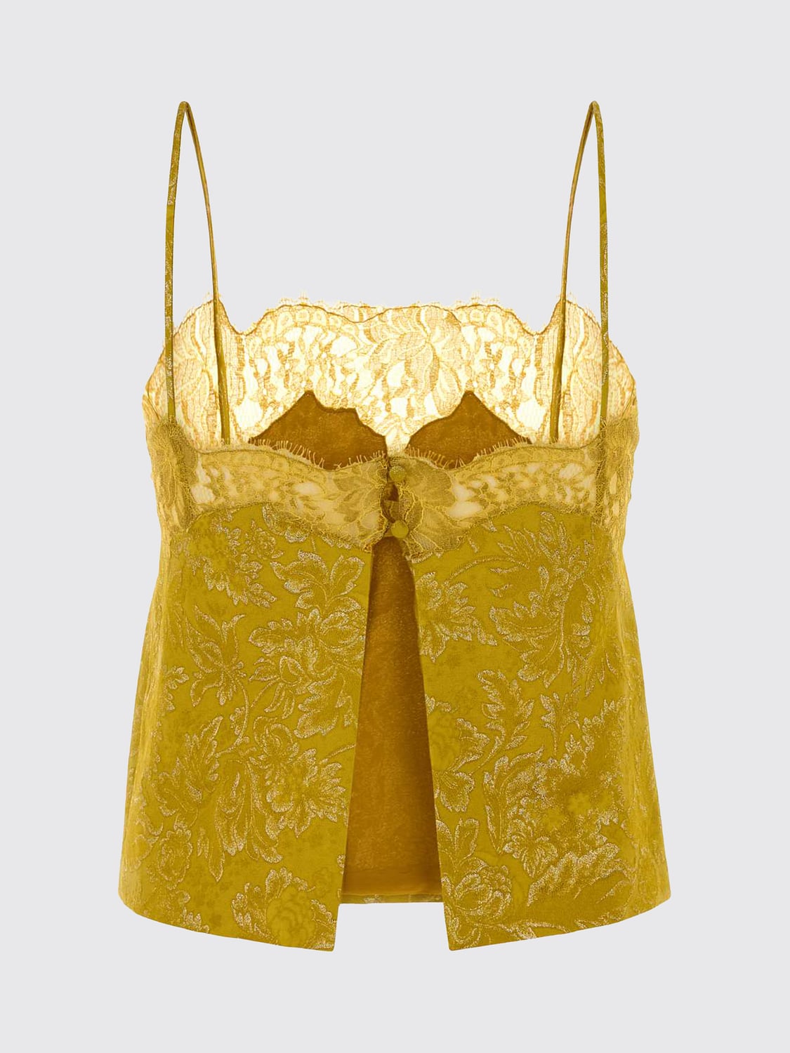 SAINT LAURENT TOP: Schulterfreies Abendtop Saint Laurent aus bestickter Spitze, Gelb - Img 3