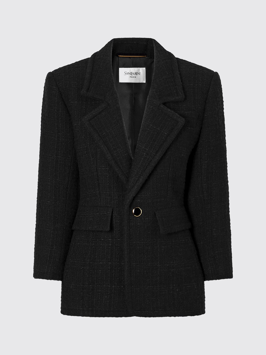 SAINT LAURENT JACKET: Saint Laurent Single-Breasted Cropped Wool Blazer with Peak Lapels, Black - Img 2