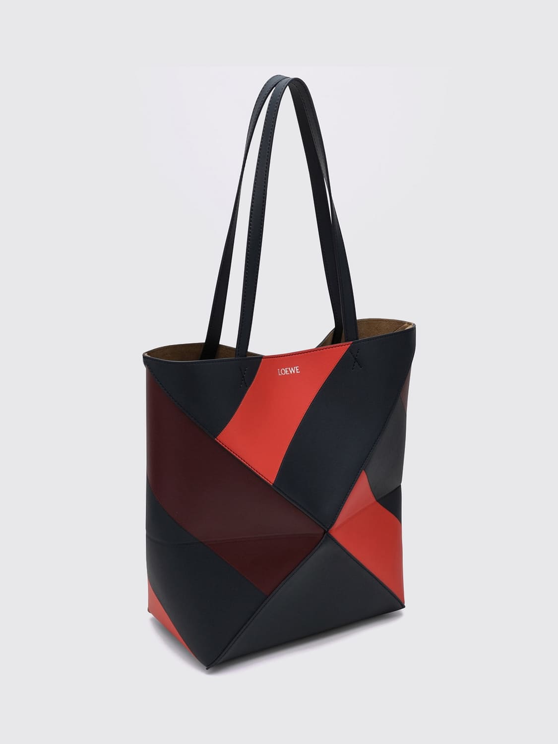 LOEWE BORSA TOTE: Borsa tote Puzzle Fold Loewe grande in pelle di vitello bicolore, Blue Navy - Img 3