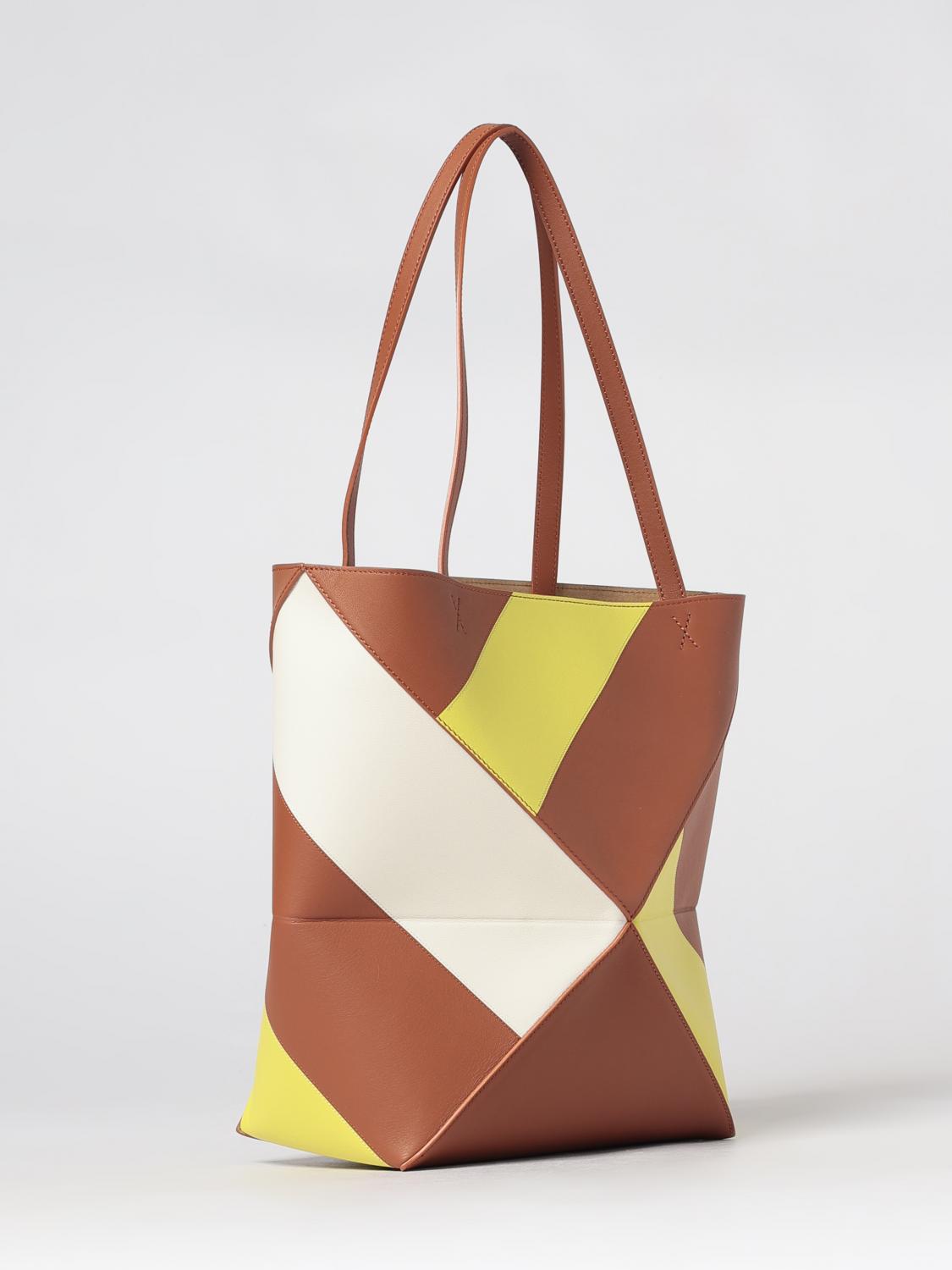 LOEWE BORSA TOTE: Borsa tote Puzzle Fold Loewe grande in pelle di vitello bicolore, Terra - Img 3
