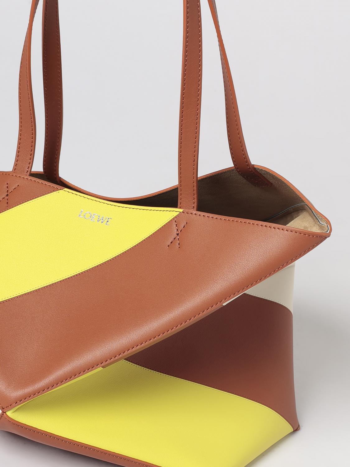 LOEWE BORSA TOTE: Borsa tote Puzzle Fold Loewe grande in pelle di vitello bicolore, Terra - Img 4