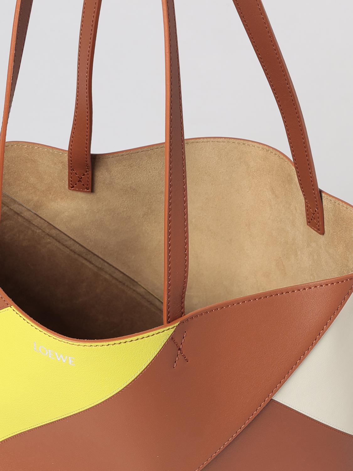 LOEWE BORSA TOTE: Borsa tote Puzzle Fold Loewe grande in pelle di vitello bicolore, Terra - Img 5