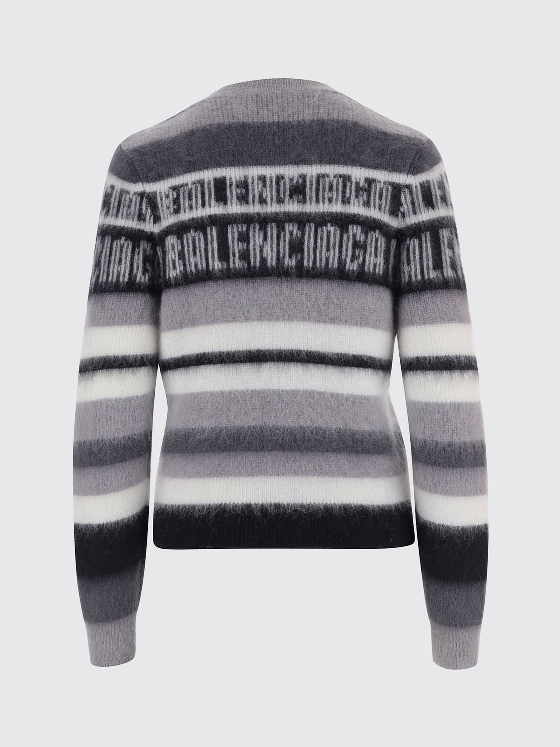 BALENCIAGA PULL: Pull rayé à col rond Balenciaga en laine mélangée avec logo jacquard all-over, Noir - Img 3