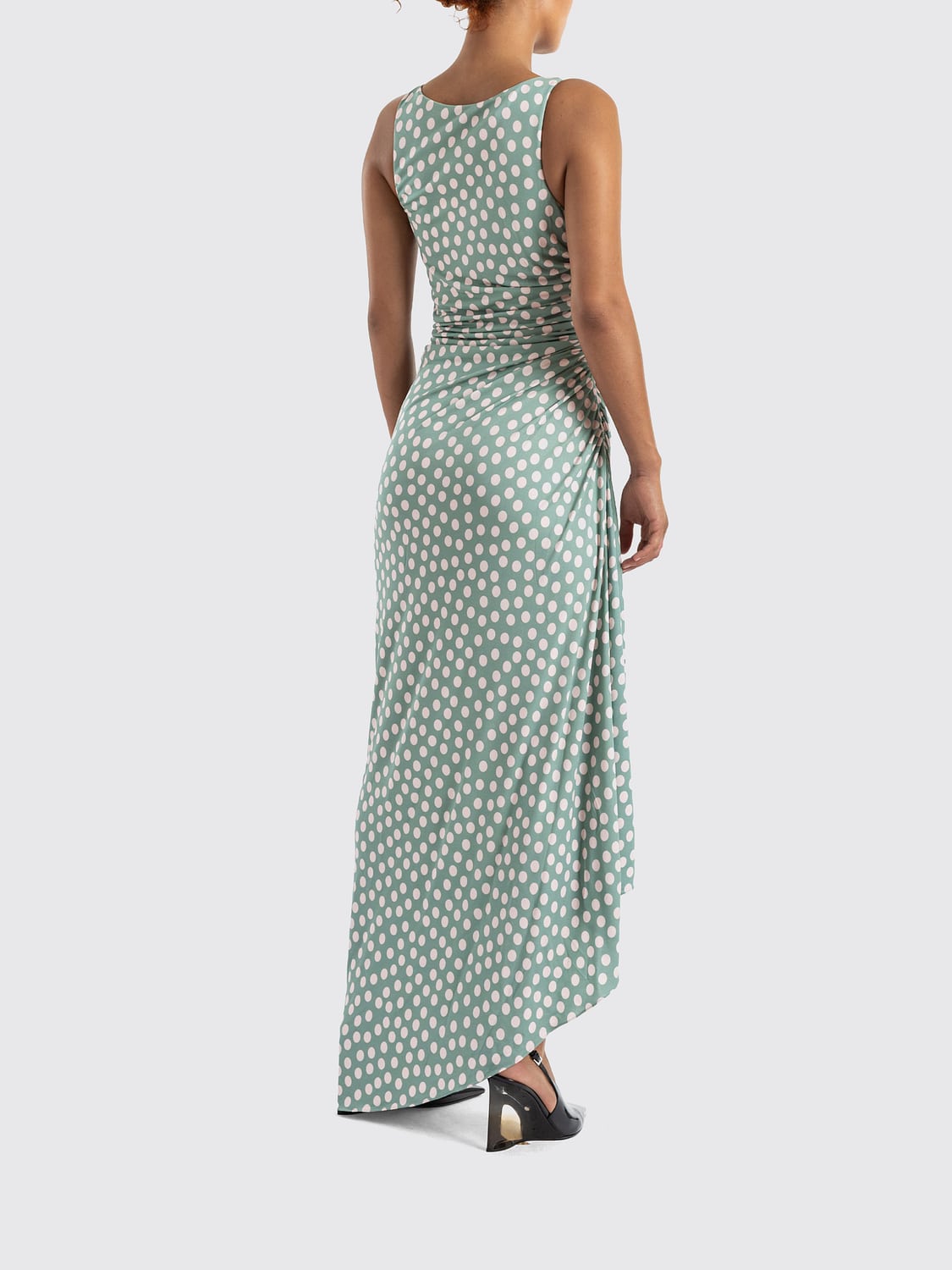 ALAÏA ABITO: Abito lungo a pois Alaïa in jersey con drappeggio e spalle scoperte, Rosa - Img 2