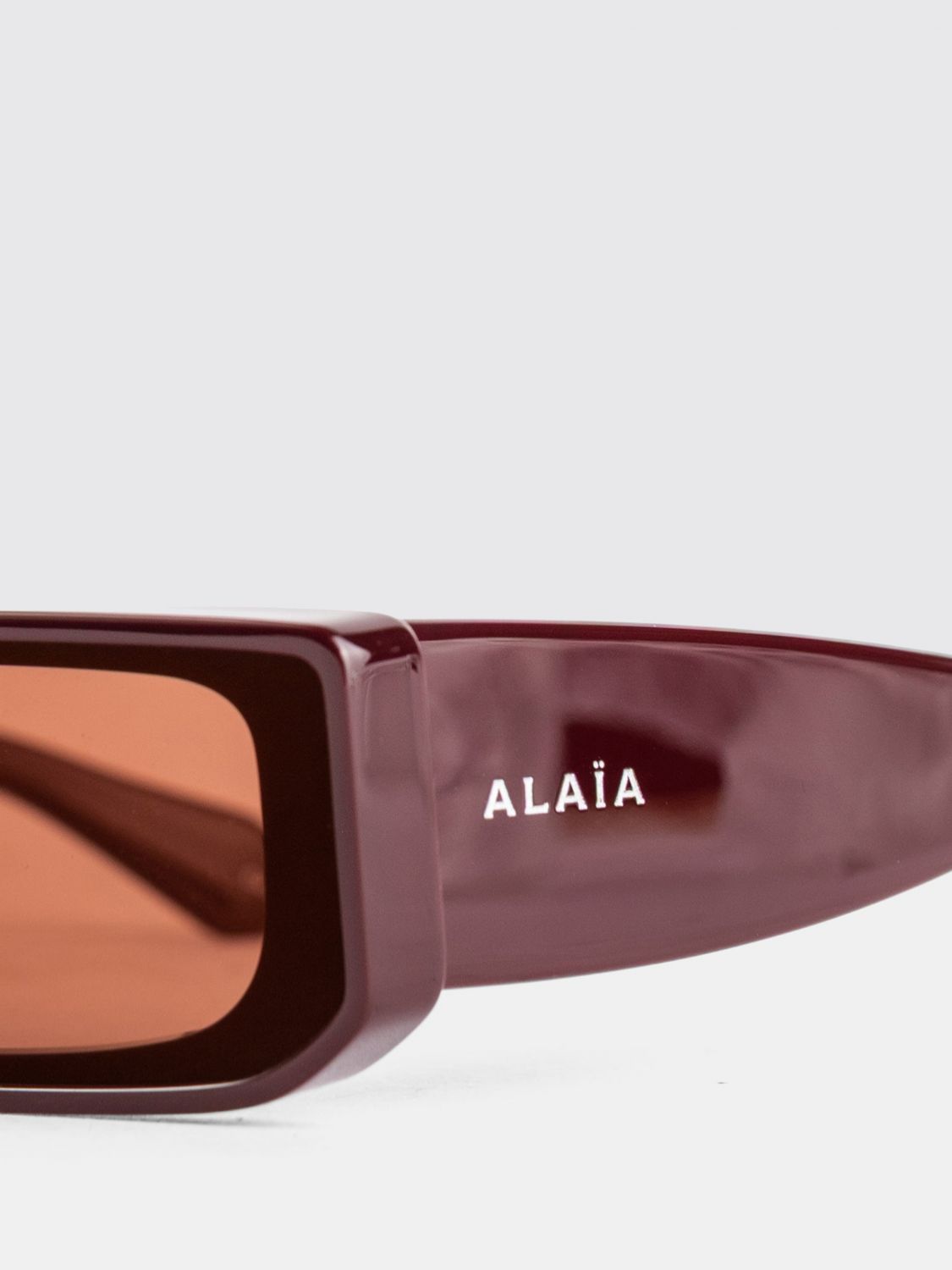 ALAÏA SUNGLASSES: Alaïa Rectangular Acetate Sunglasses with Lettering Logo, Red - Img 3