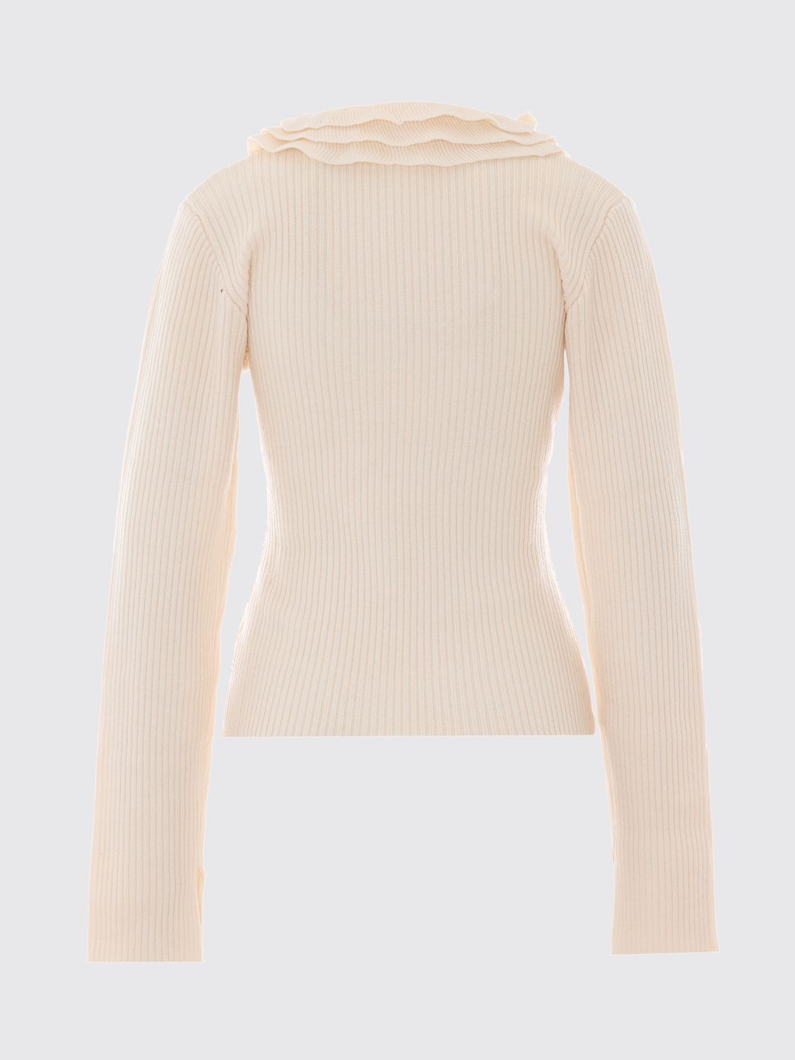 GANNI JERSEY: Jersey Ganni slim fit de lana de canalé con cuello de pico y logo Butterfly, Blanco - Img 3