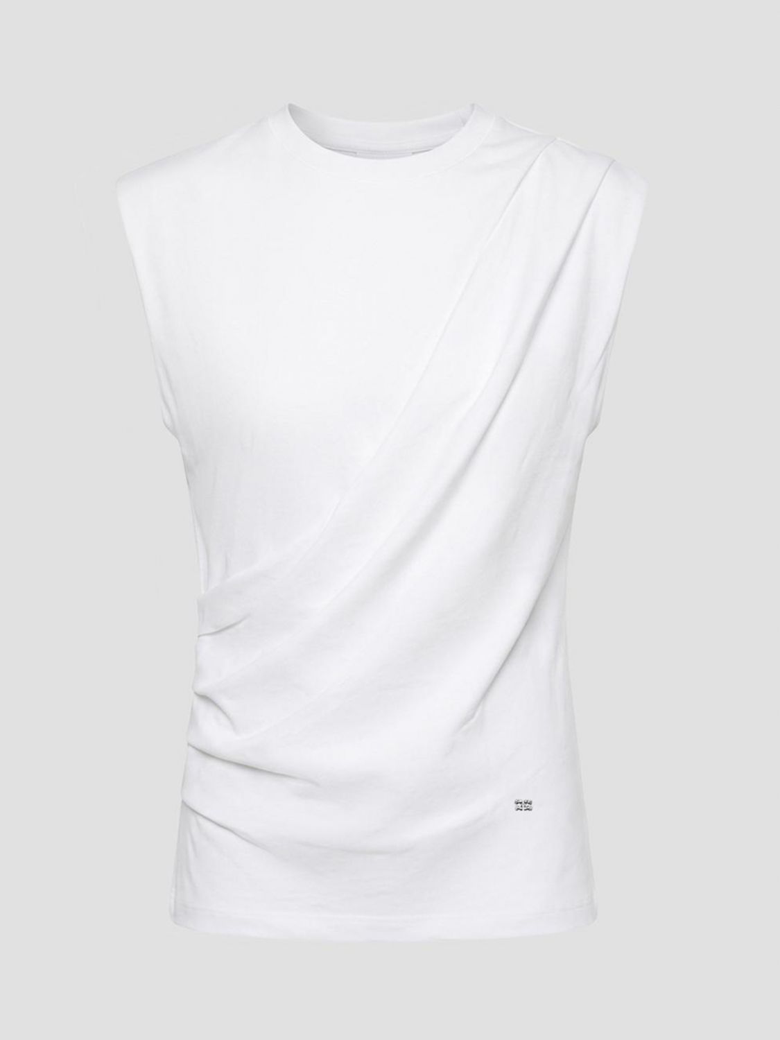 GANNI TOP: Top drapeado Ganni de corte slim en algodón orgánico con mangas casquillo, Blanco - Img 2