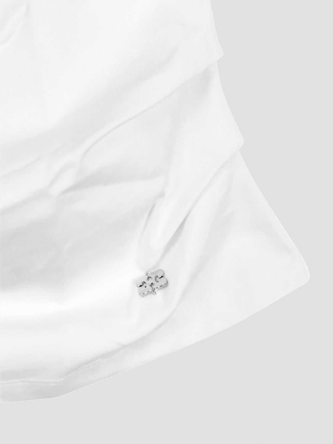 GANNI TOP: Top drapeado Ganni de corte slim en algodón orgánico con mangas casquillo, Blanco - Img 4