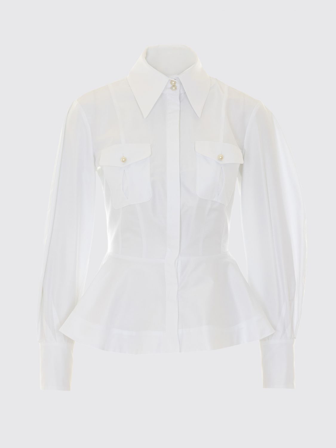 ELISABETTA FRANCHI CAMICIA: Camicia slim fit Elisabetta Franchi in cotone con tasche a toppa, Bianco - Img 2