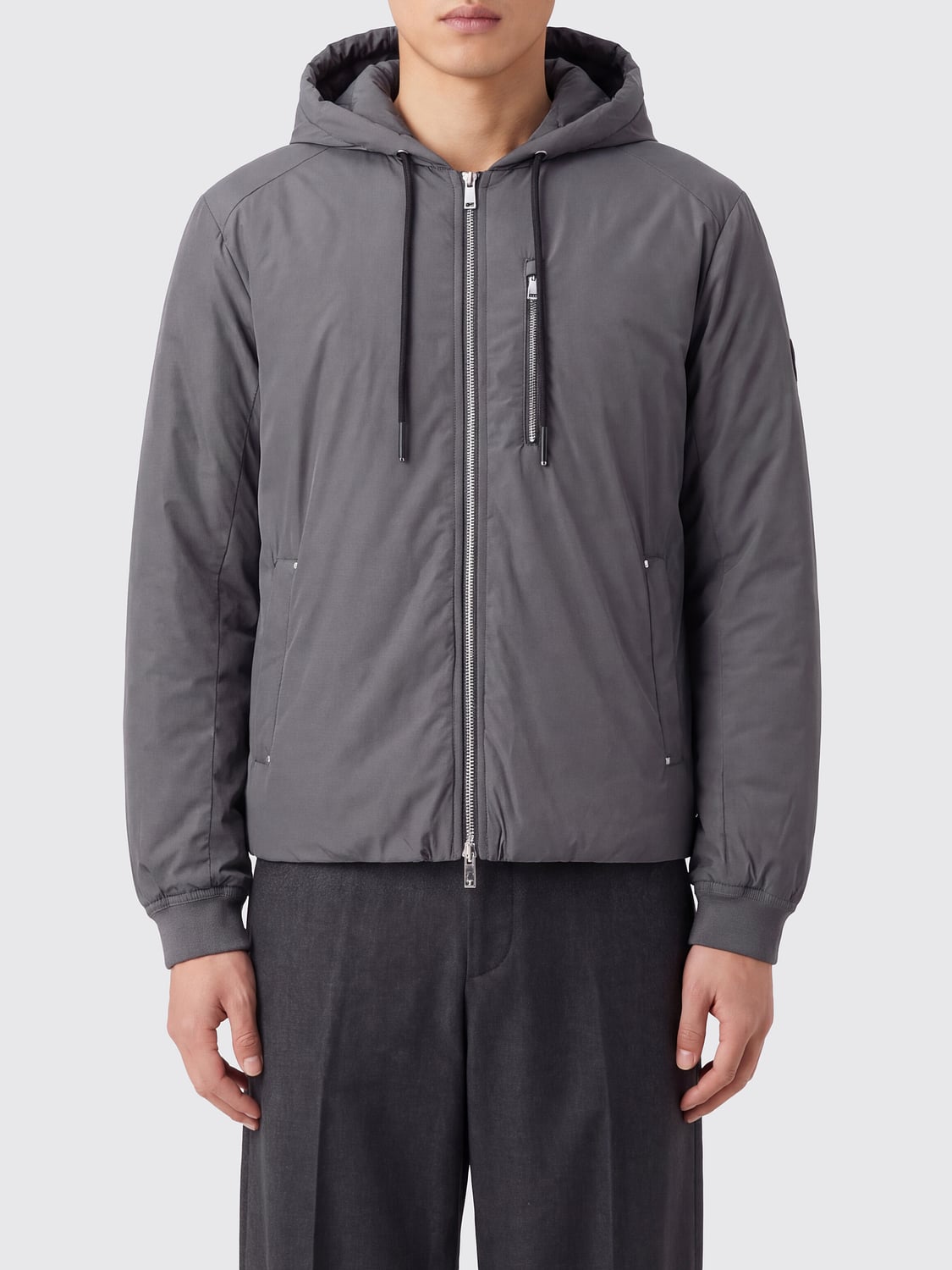 MOOSE KNUCKLES JACKET: Moose Knuckles Northdale Padded Bomber Jacket in Water-Repellent Nylon, Grey - Img 1