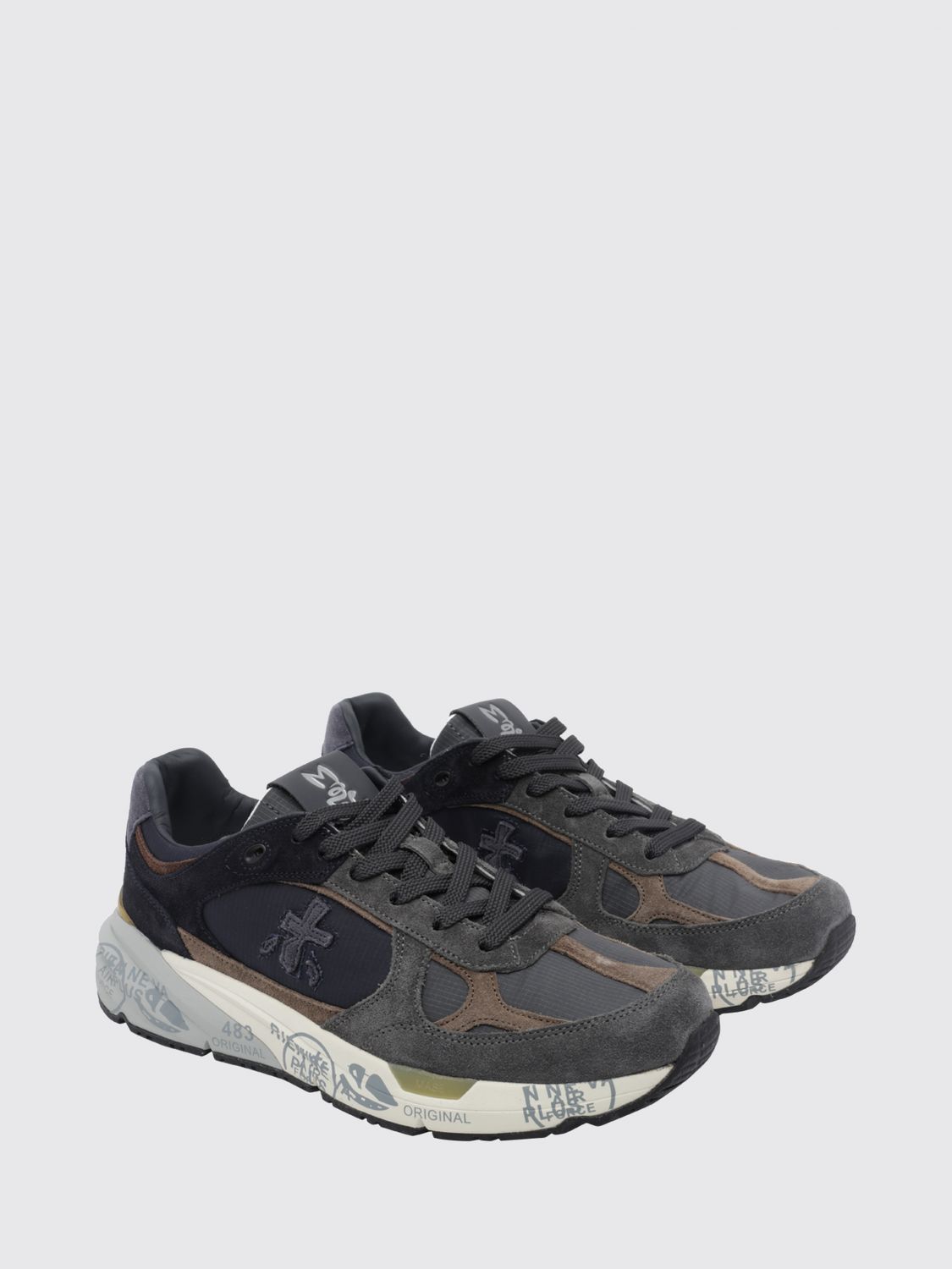 PREMIATA SNEAKERS: Premiata Mase Two-Tone Trainers in Suede and Canvas, Blue - Img 2