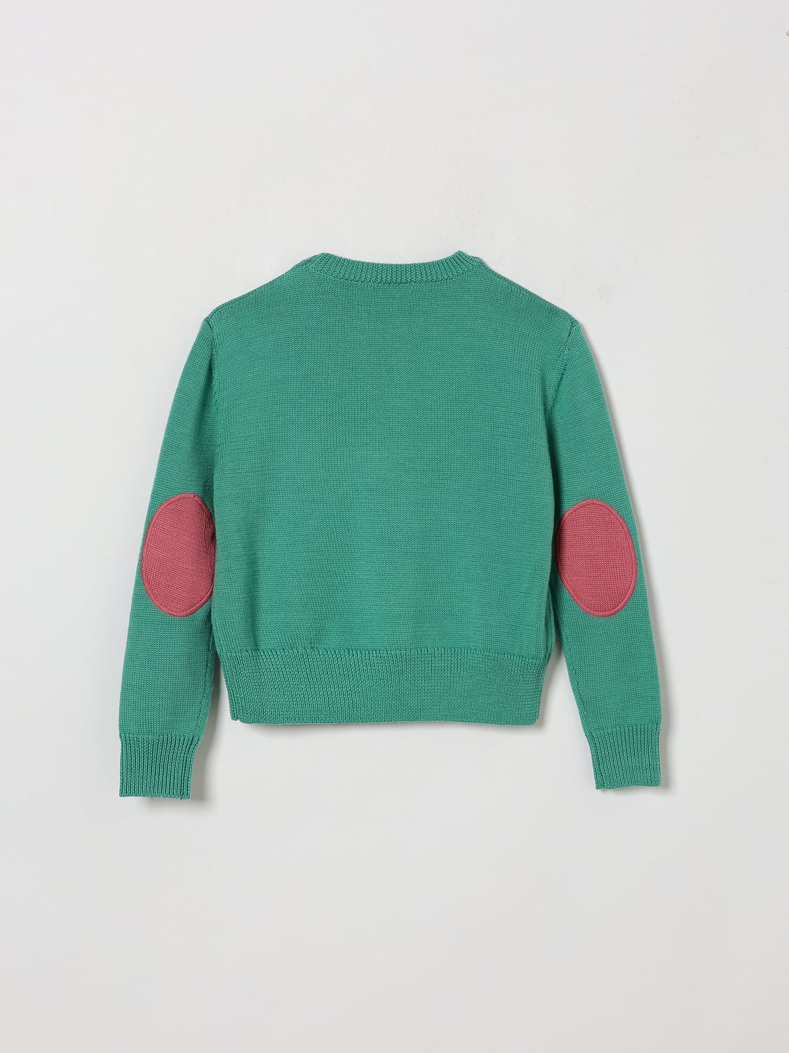MARNI SWEATER: Marni Boy's Crewneck Jumper in Wool with Heart Print and Jacquard Logo, Green - Img 2