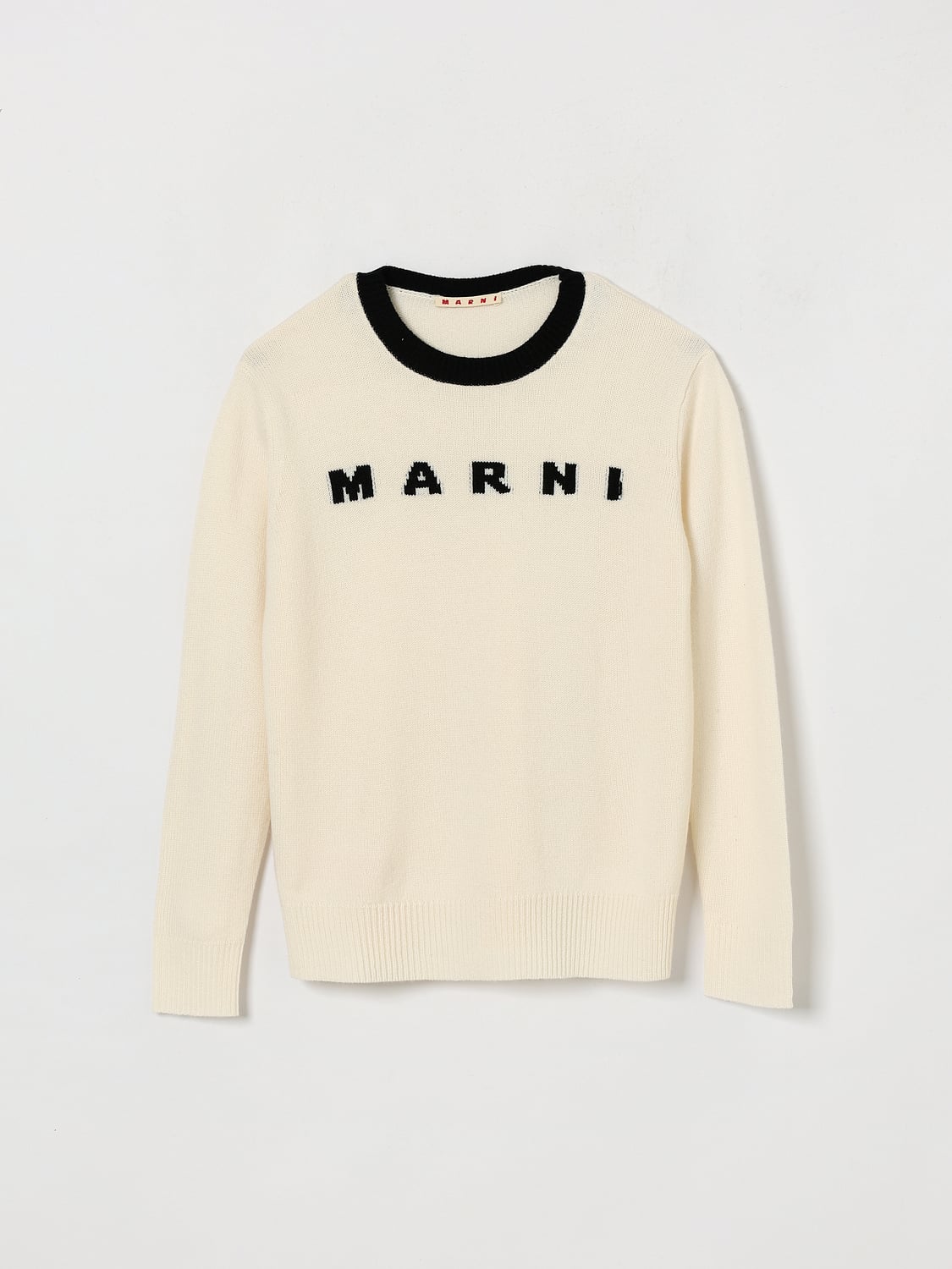 MARNI SWEATER: Boy's Crewneck Wool Jumper Marni with Contrast Logo, White - Img 1