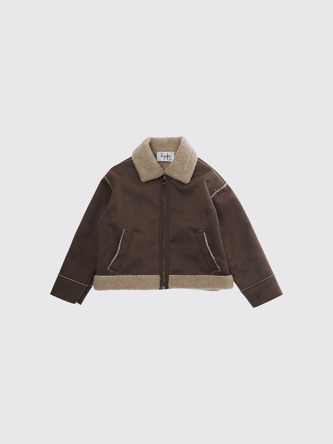 IL GUFO COAT: Il Gufo Boy's Faux Fur Coat with Front Zip Closure, Dark - Img 1