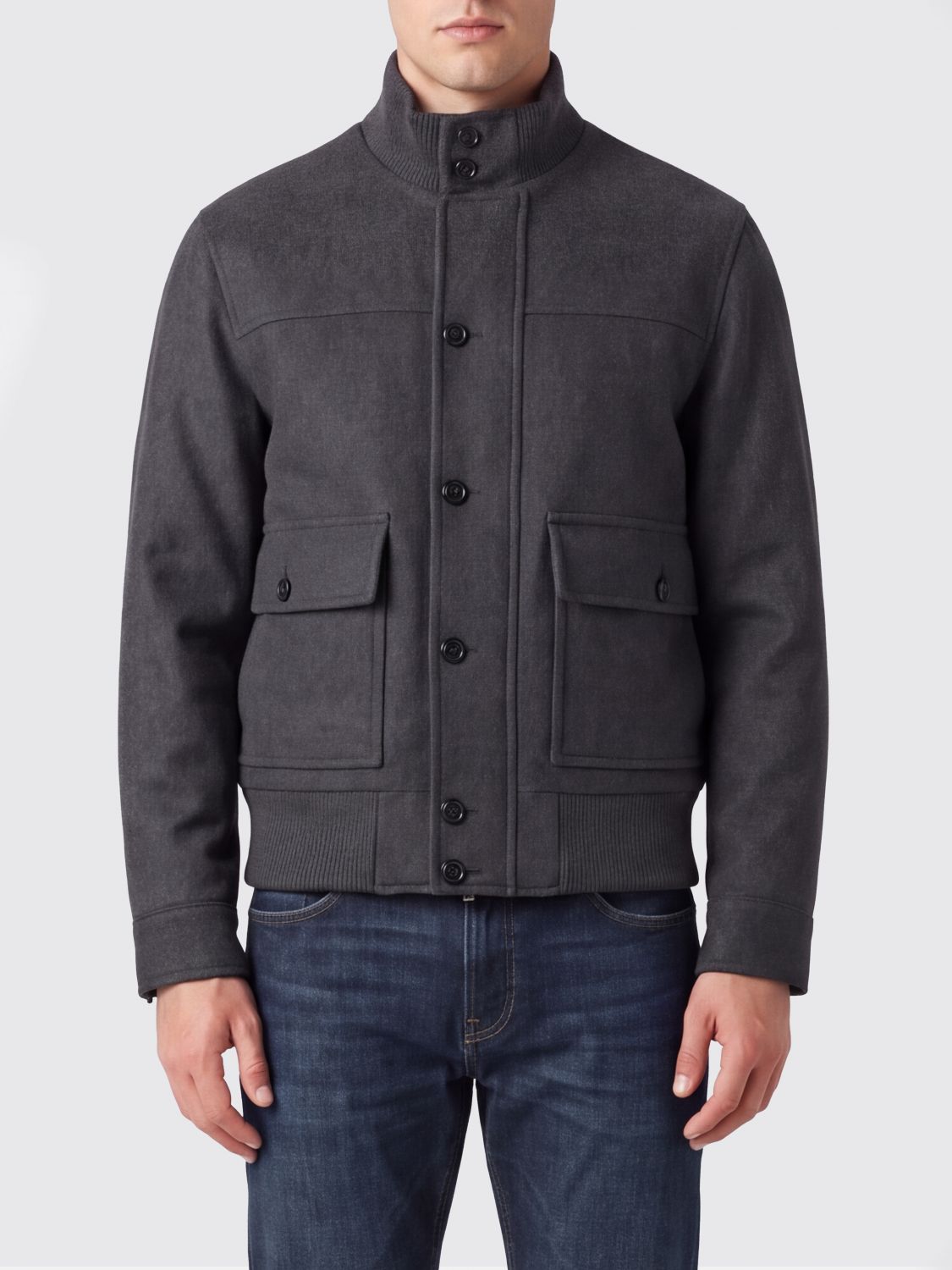 LARDINI JACKET: Wool and Cashmere Blend Bomber Jacket LARDINI with a High Collar, Grey - Img 1
