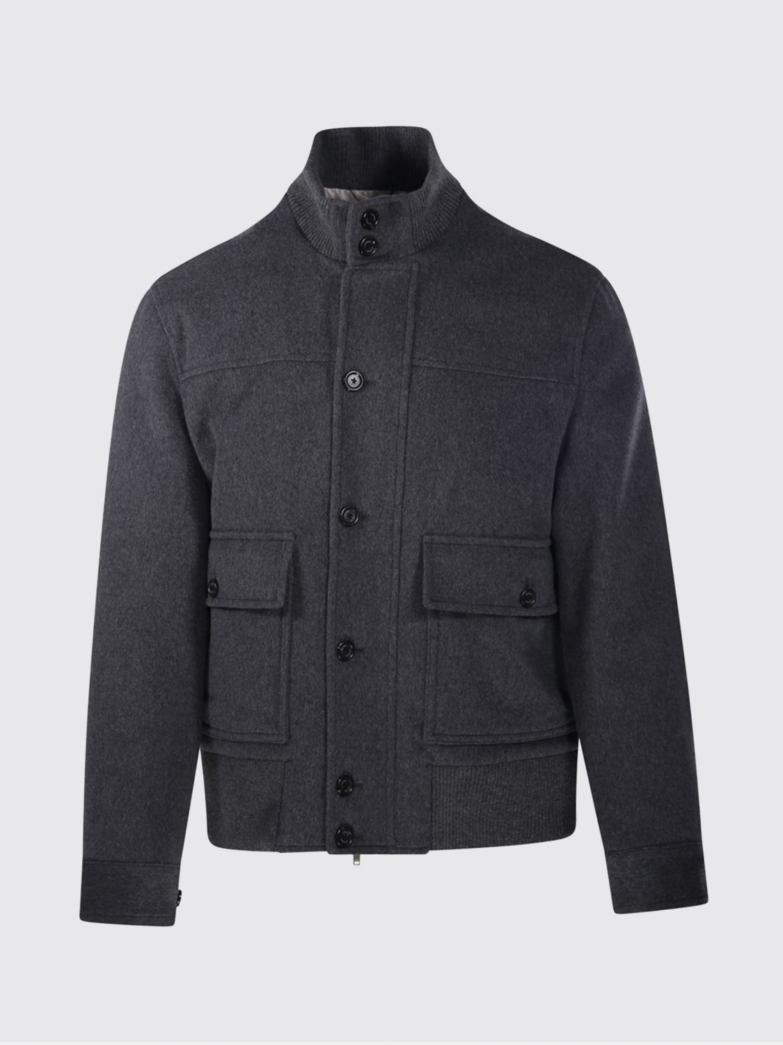 LARDINI JACKET: Wool and Cashmere Blend Bomber Jacket LARDINI with a High Collar, Grey - Img 2